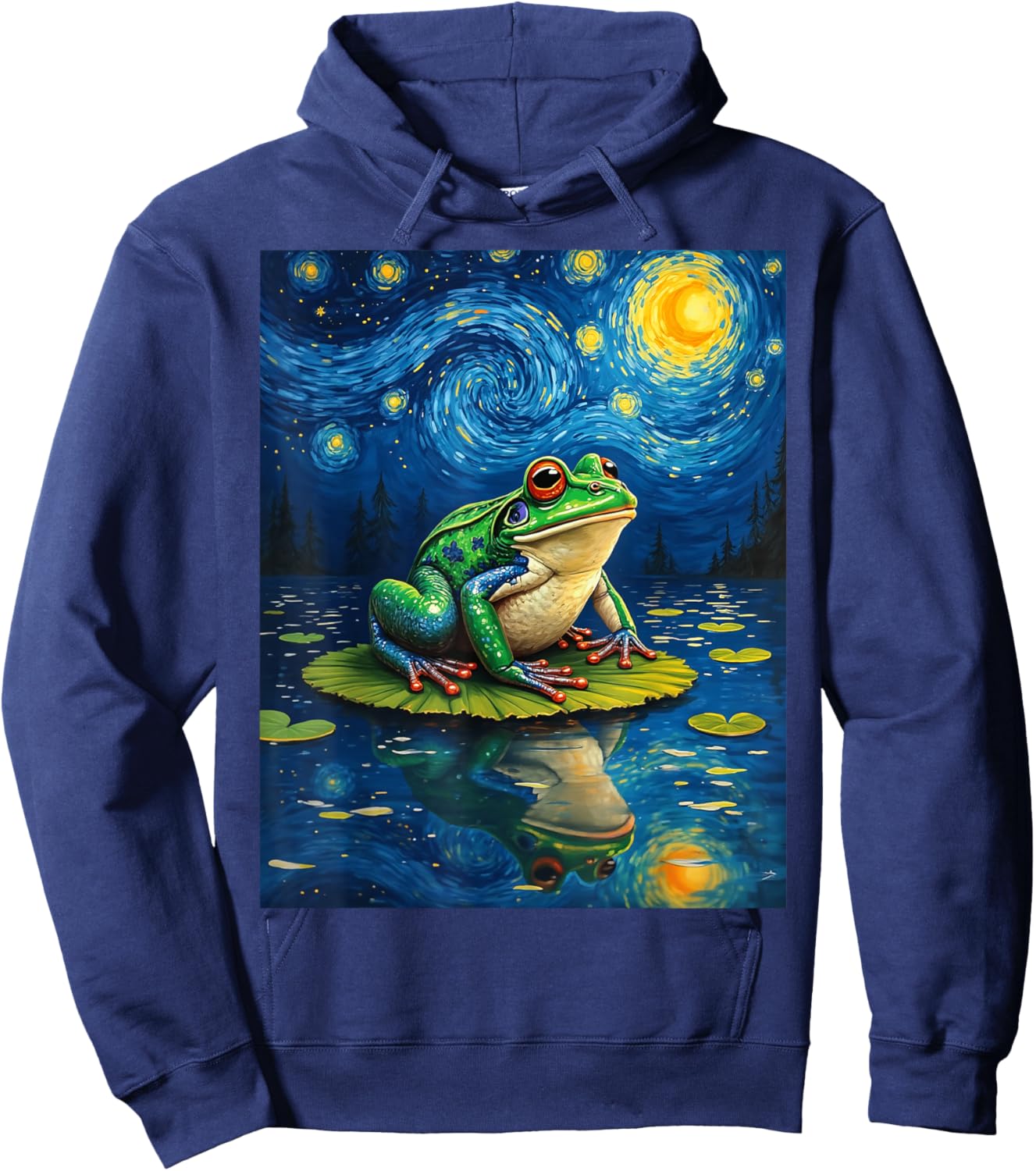 Van Gogh's Starry Night Frog Pond Jumper Animal Lovers Hoodie - Hoodie | Navy