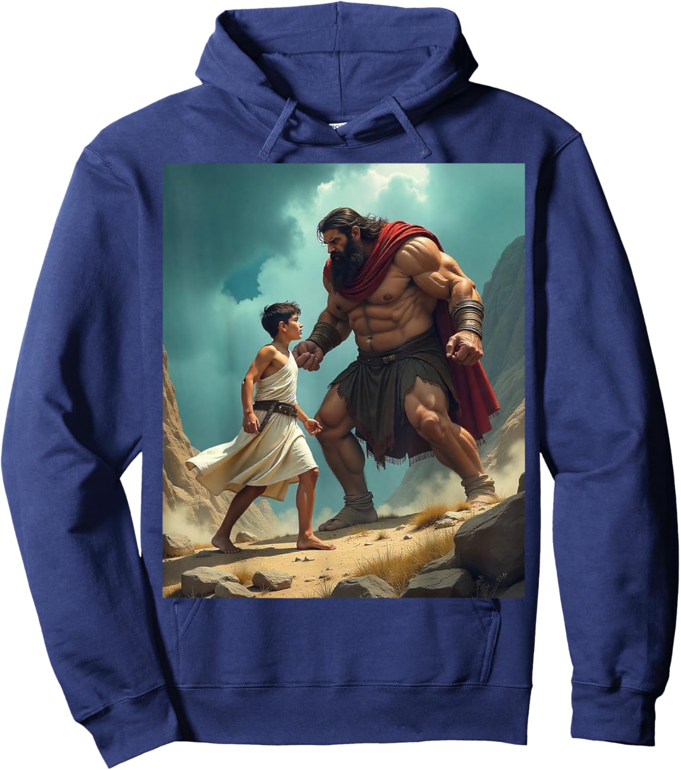David and Goliath Bible Book of Samuel King David Painting Hoodie - Hoodie | Navy