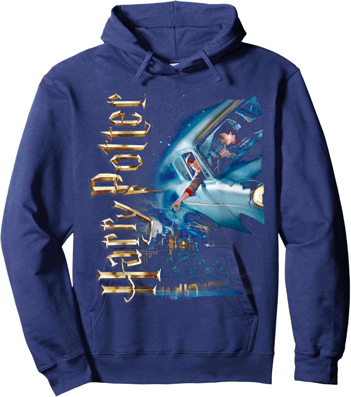 Harry Potter Flying Car Castle Hoodie - Hoodie | Navy