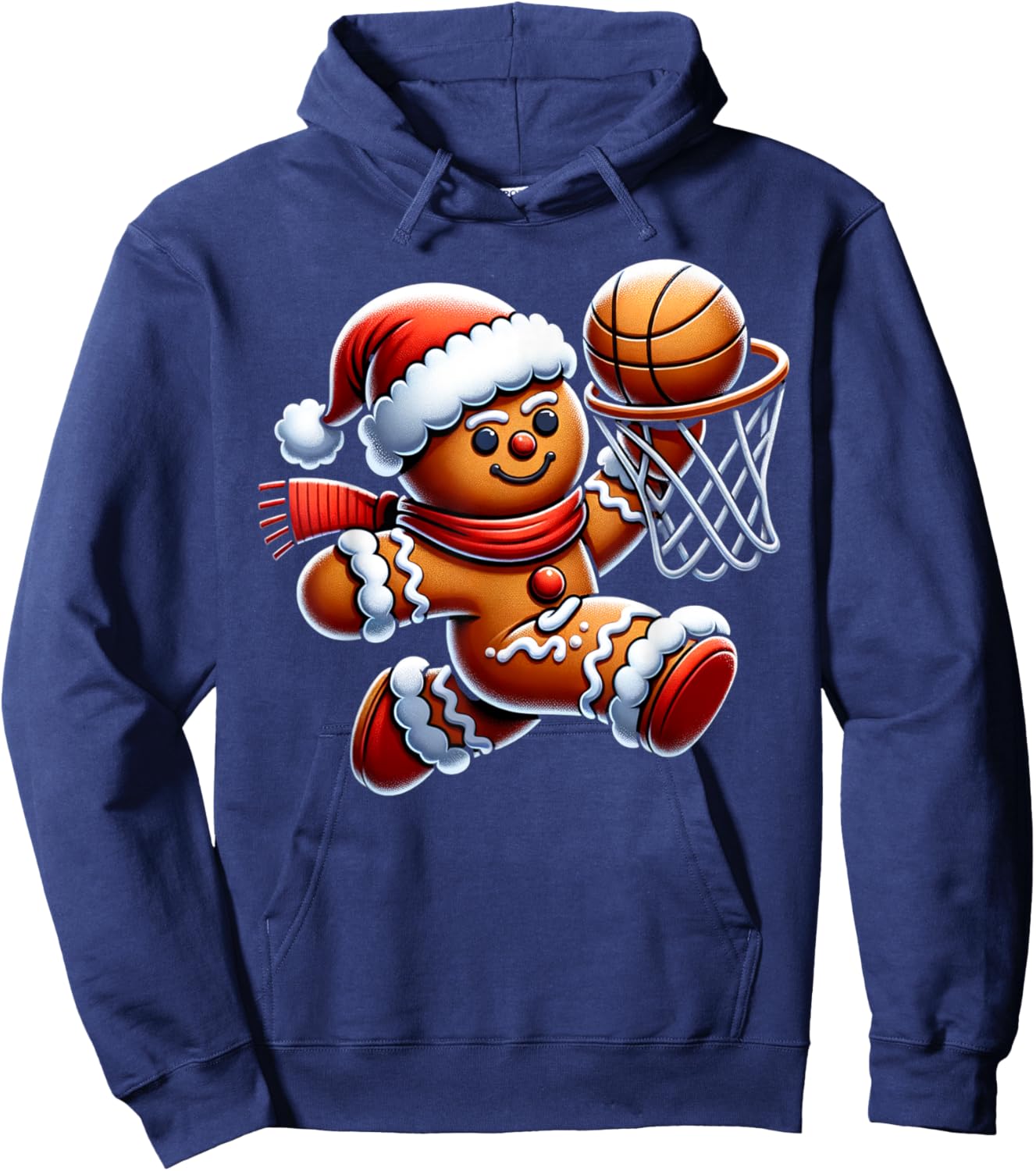 Gingerbread Man Playing Basketball Christmas Xmas Kids Hoodie - Hoodie | Navy