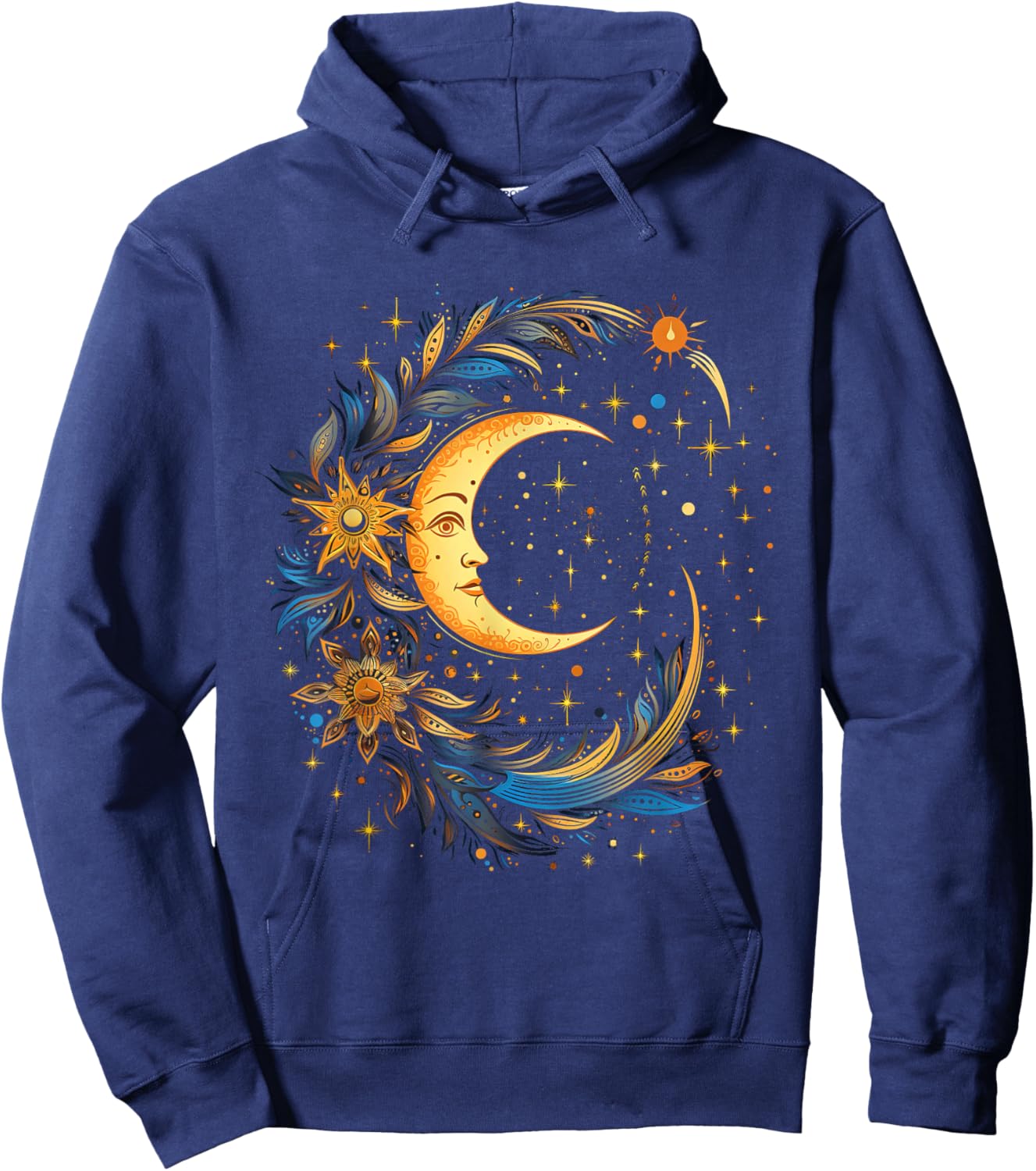 Mystic Sun and Moon Woman Mystical Flowers Aesthetic Hoodie - Hoodie | Navy