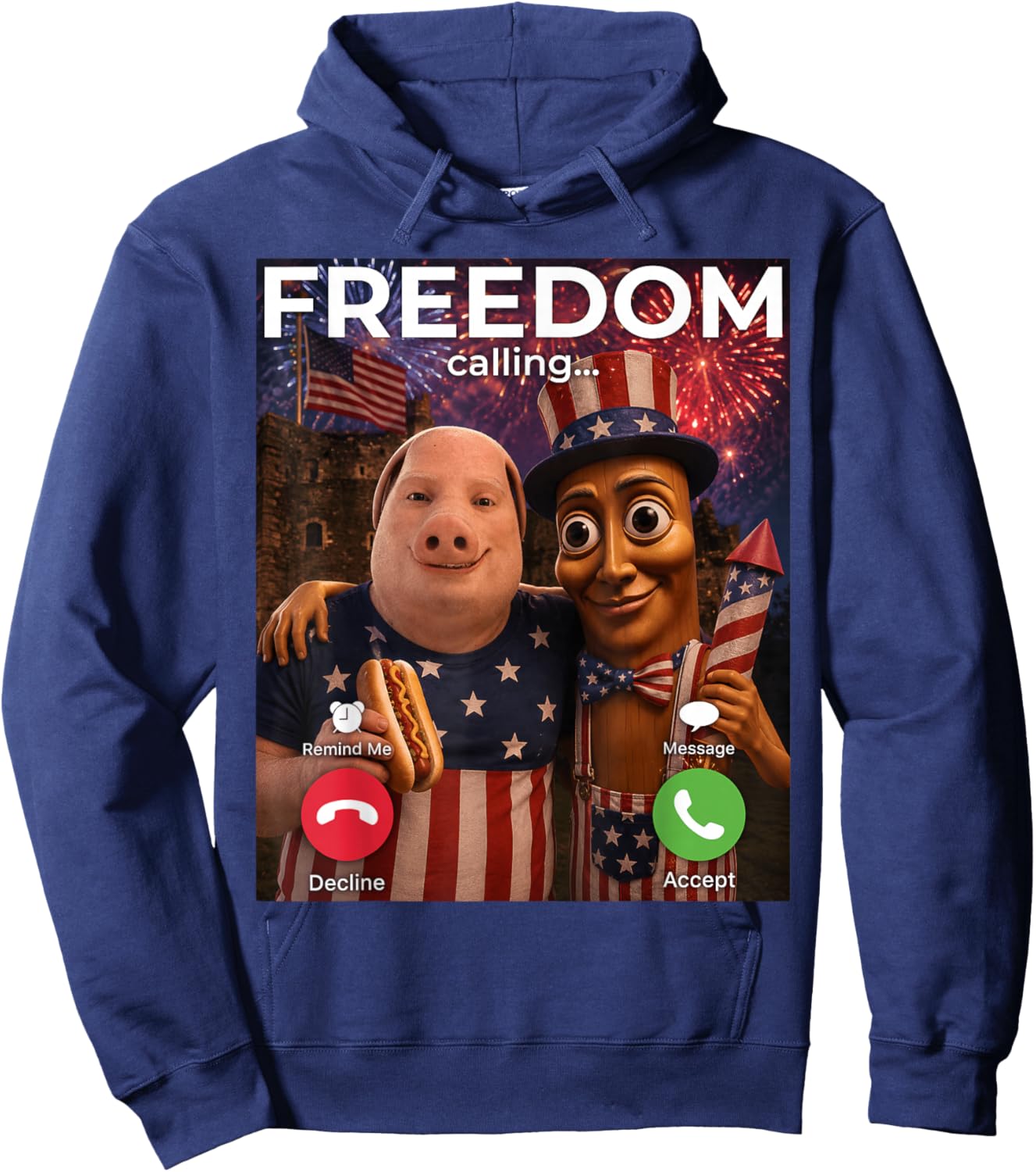 Independence Day Internet Meme Tung Sahur John Pork US Joke Hoodie - Hoodie | Navy