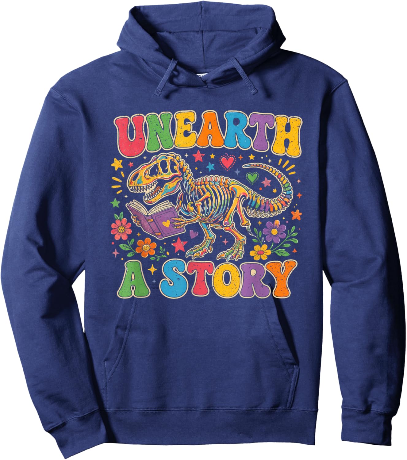 Unearth a Story Summer Library Reading 2026 Dino Skeleton Hoodie - Hoodie | Navy