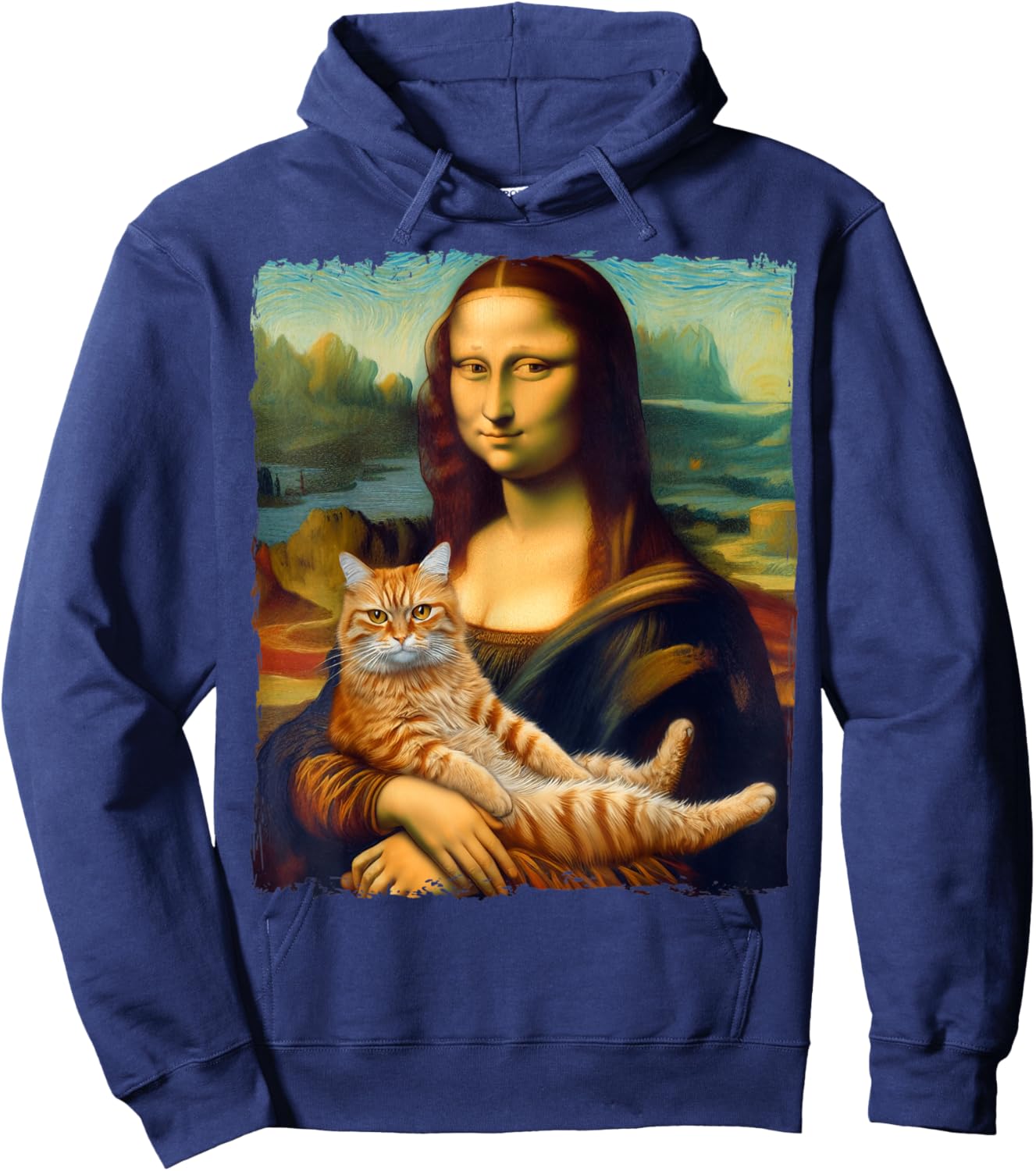 Mona Lisa Holding Cat Portrait Art Painting Kitty Cat Mom Men Women Kids Hoodie - Hoodie | Navy