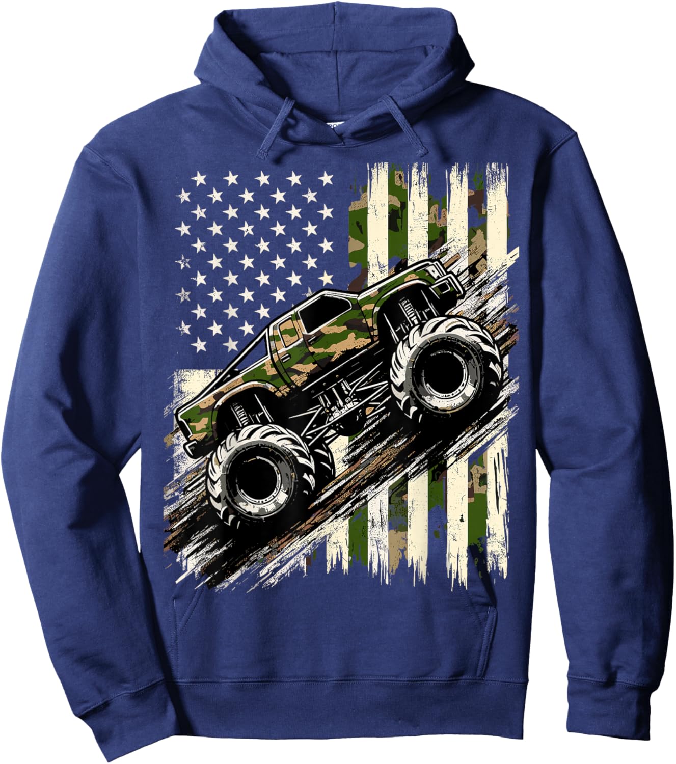 Monster Trucker Camo USA Flag American Hoodie - Hoodie | Navy