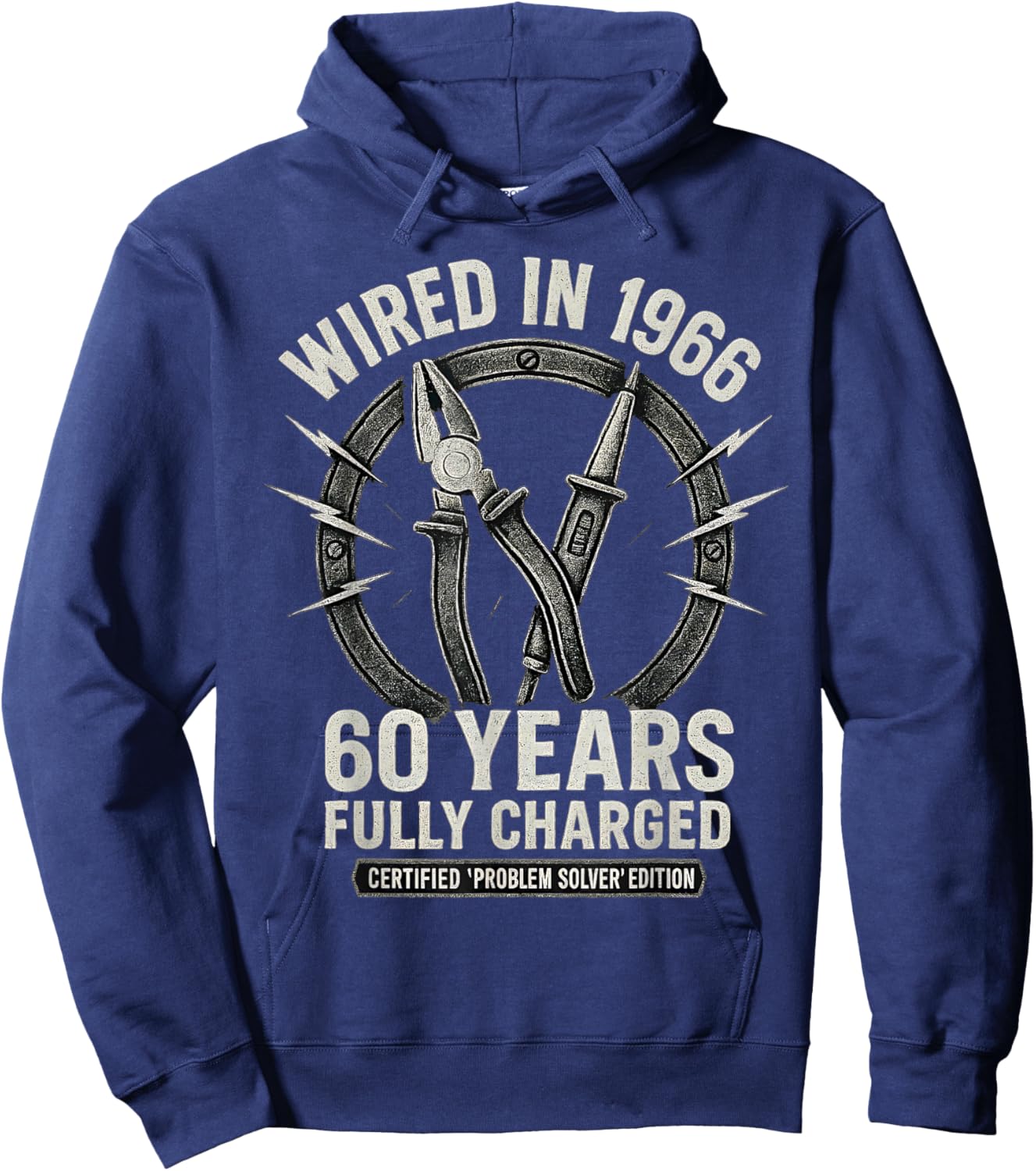 60th Birthday Electrician Wired in 1966 Vintage Hoodie - Hoodie | Navy