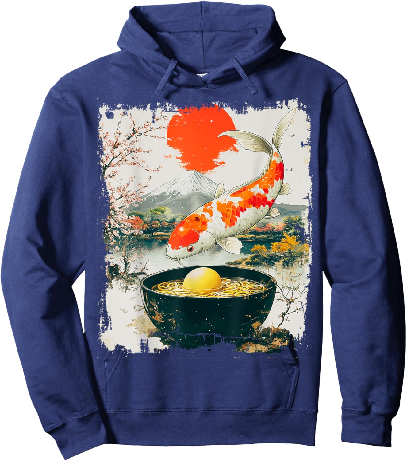 Kawaii Anime Koi Fish Eating Ramen Funny Japanese Graphic Hoodie - Hoodie | Navy