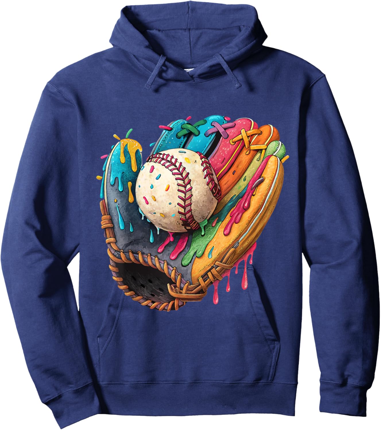 Baseball Drip Ice Cream Sprinkles Colorful Baseball Glove Hoodie - Hoodie | Navy