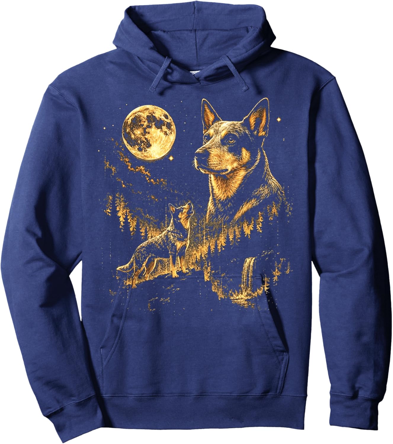 Australian Cattle Howling to The Moon Meme Animal Graphic Hoodie - Hoodie | Navy
