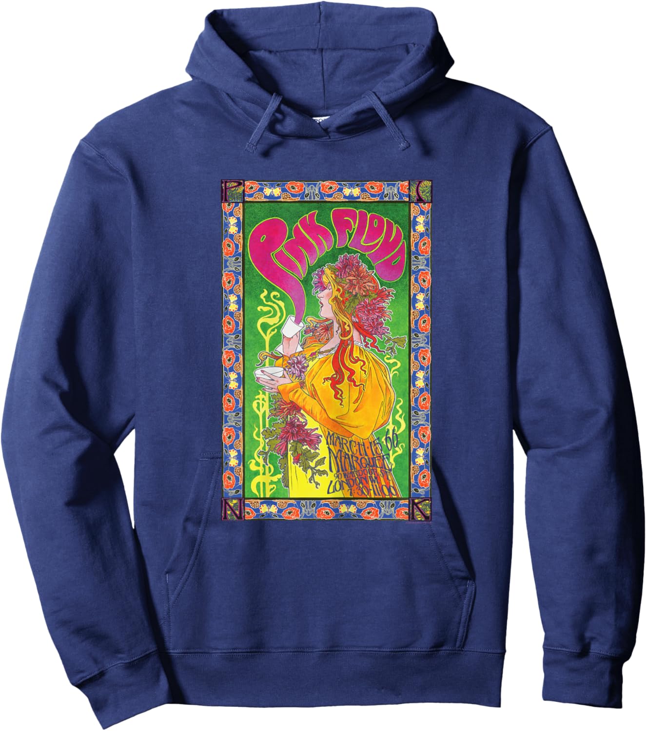 Official Pink Floyd Women's Vintage Band Marquee 1966 Hoodie - Hoodie | Navy