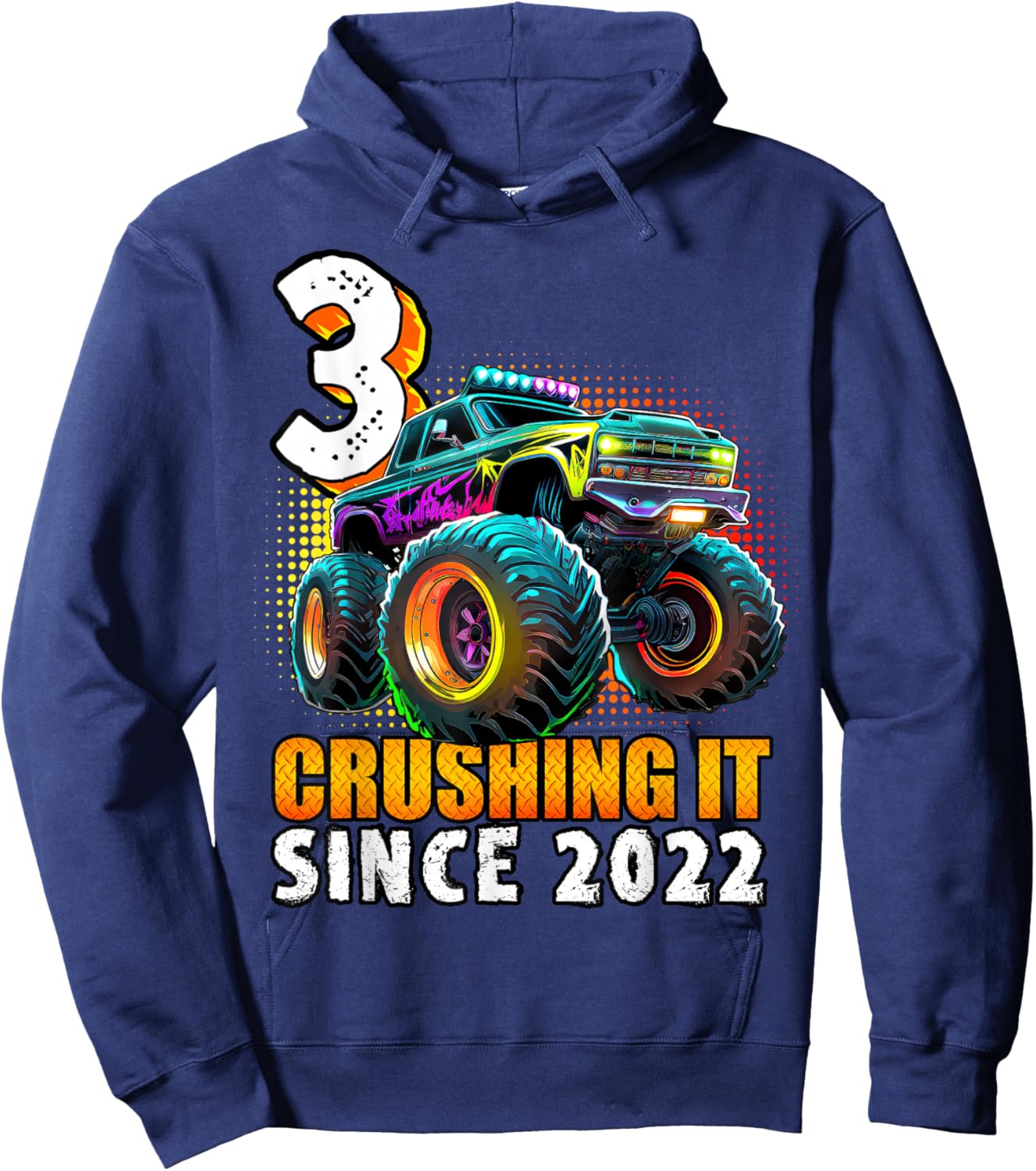 Birthday Monster Truck 3 year Old Boys 3rd Party Born 2022 Hoodie - Hoodie | Navy