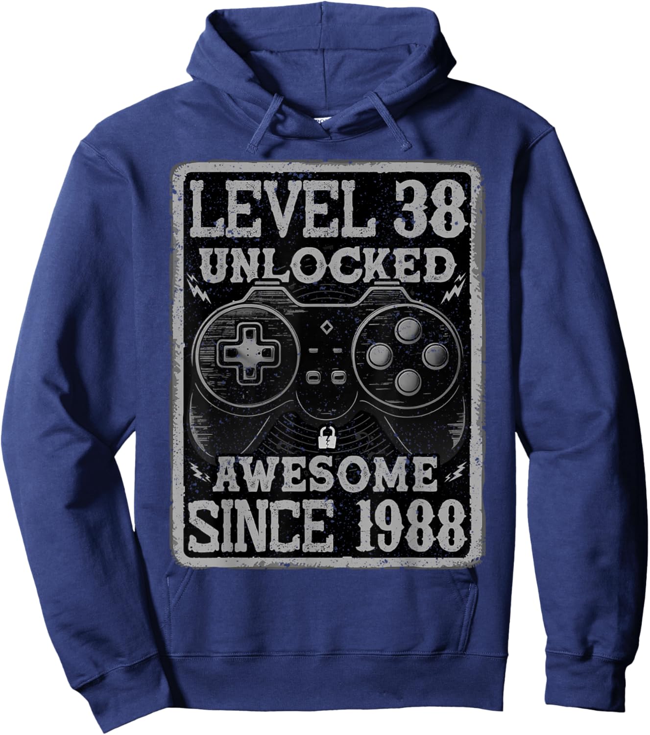 Level 38 Unlocked Awesome Since 1988 38th Birthday Gaming Hoodie - Hoodie | Navy