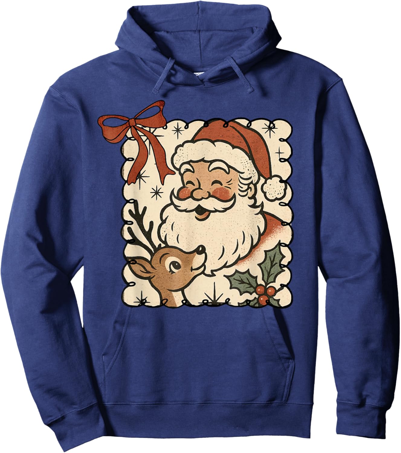 Santa Reindeer Rudolph Xmas Holiday Merry Christmas Vintage Hoodie - Hoodie | Navy