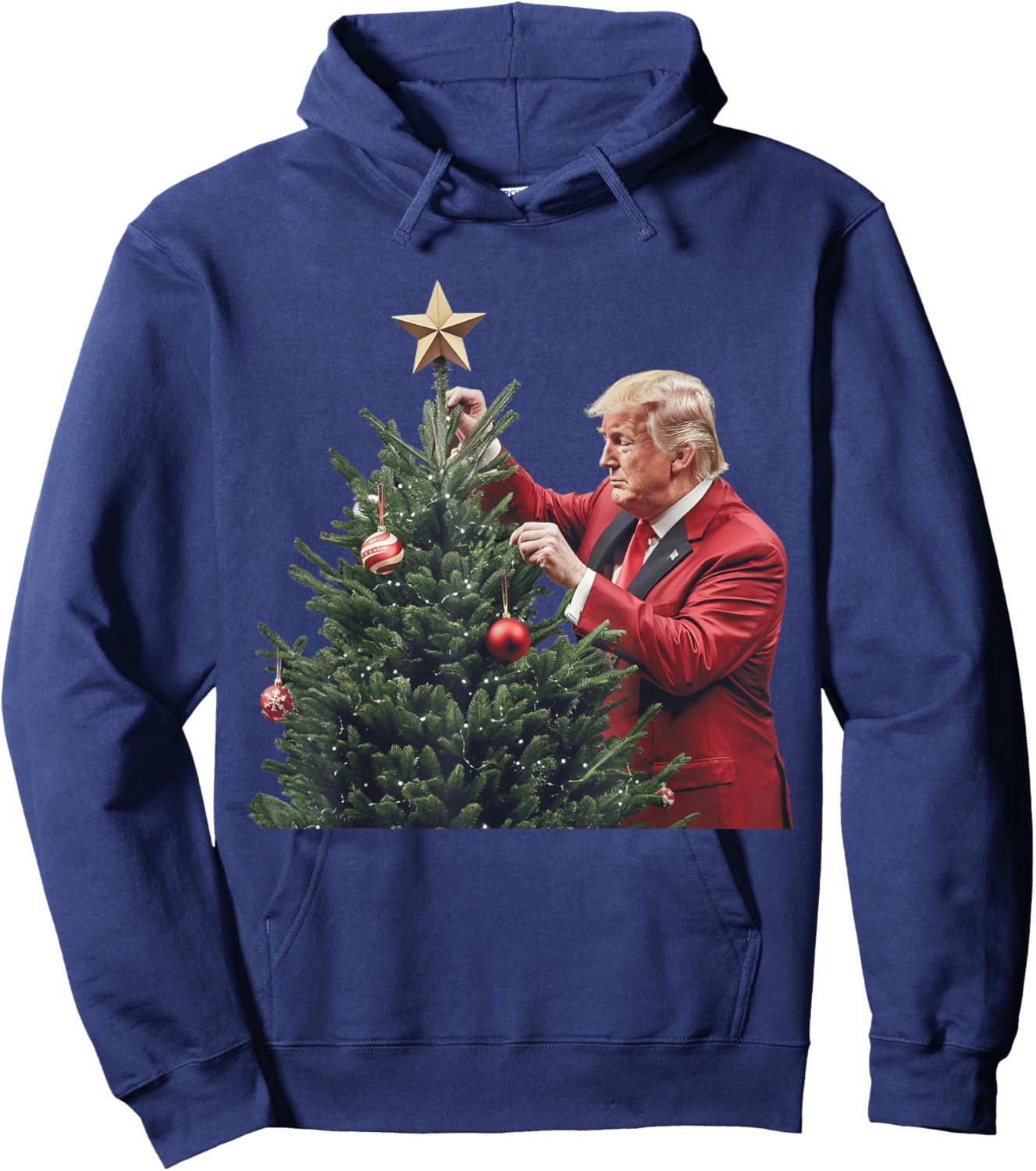 Donald Trump Traditional Christmas Tree Xmas USA President Hoodie - Hoodie | Navy