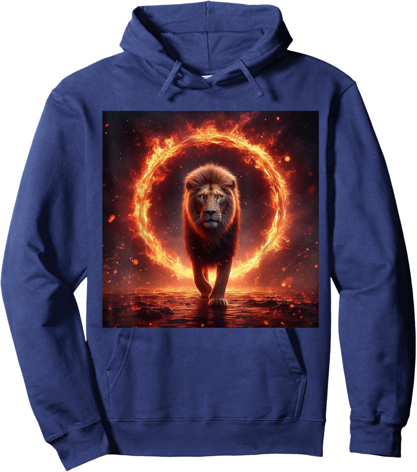 Safari Lion Walking Through Fire - Animal Big Cat Nature Men Women Girls Kids Hoodie - Hoodie | Navy