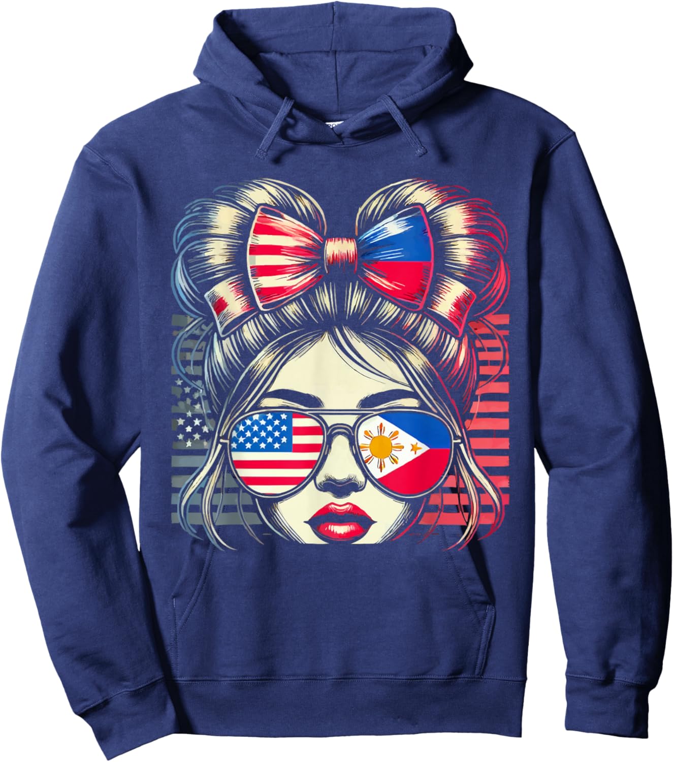 Half Filipino Half American USA Flag Philippines America Hoodie - Hoodie | Navy