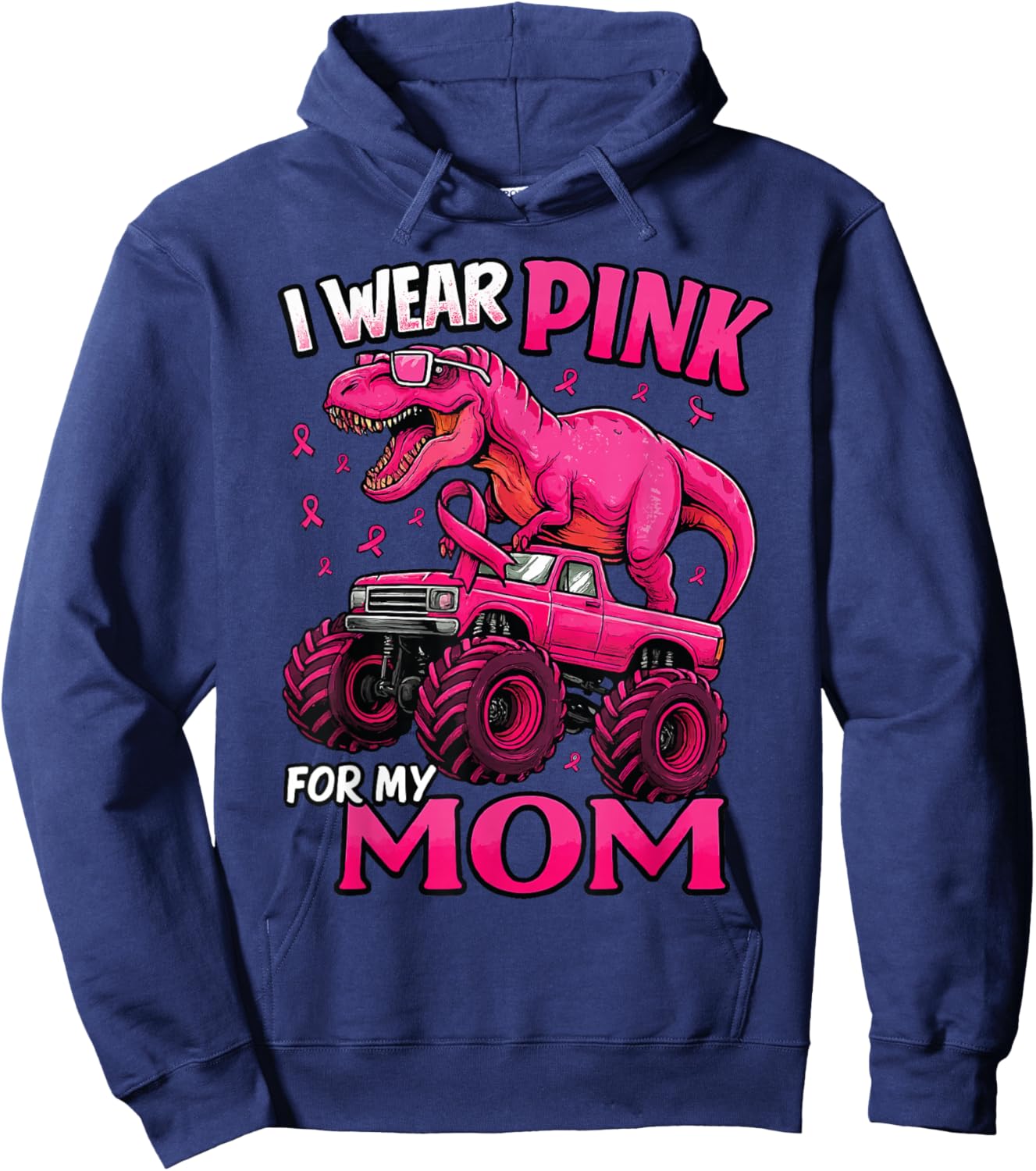 I Wear Pink for My Mom Breast Cancer Awareness Dinosaur Kids Hoodie - Hoodie | Navy