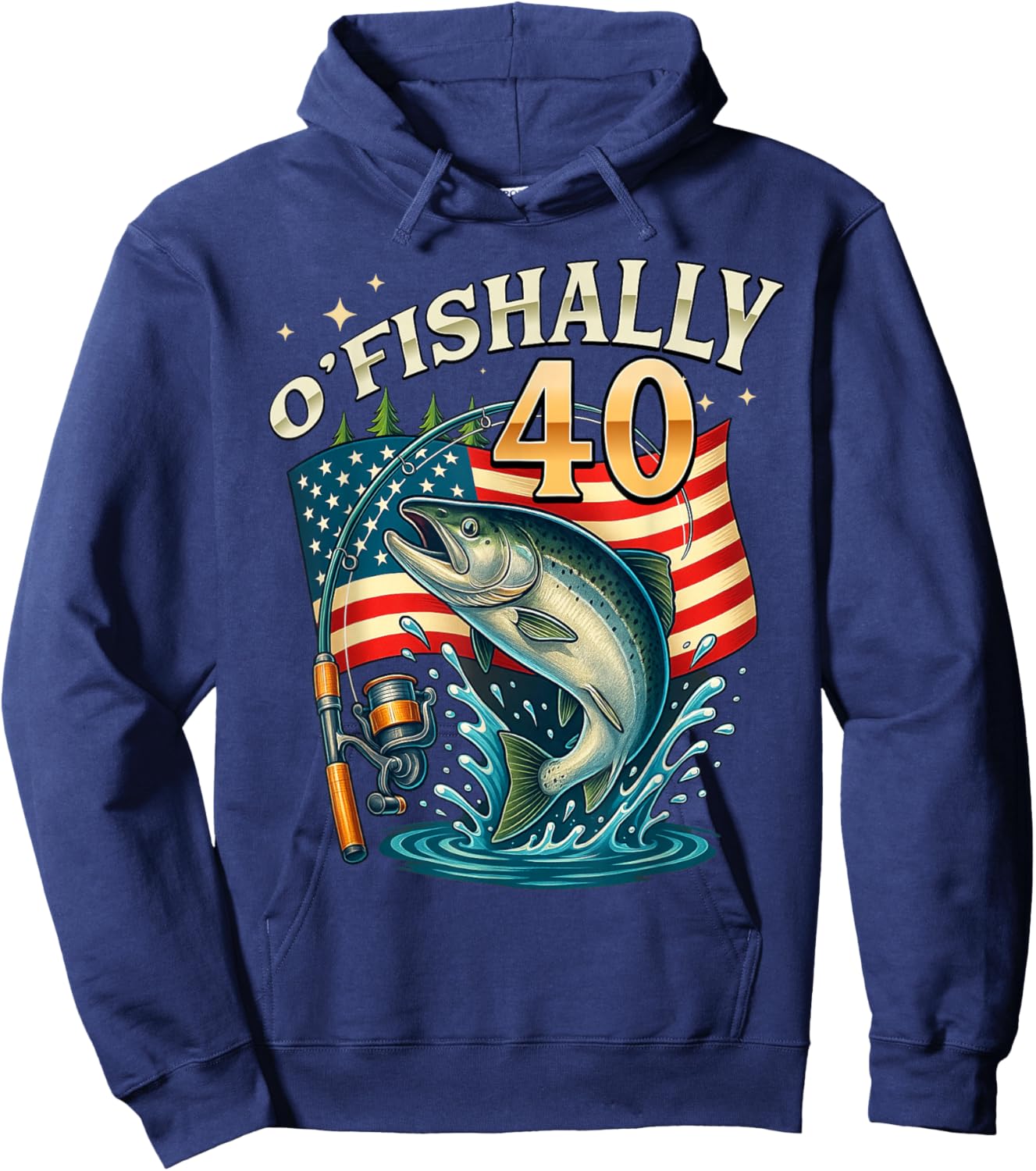 O'fishally 40 Years Old Fishing 40th Birthday Fisherman Hoodie - Hoodie | Navy