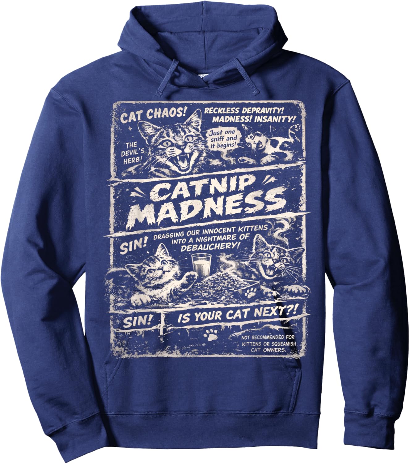 Funny Catnip Madness Cat Vintage Lover Kitten Retro Humor Hoodie - Hoodie | Navy