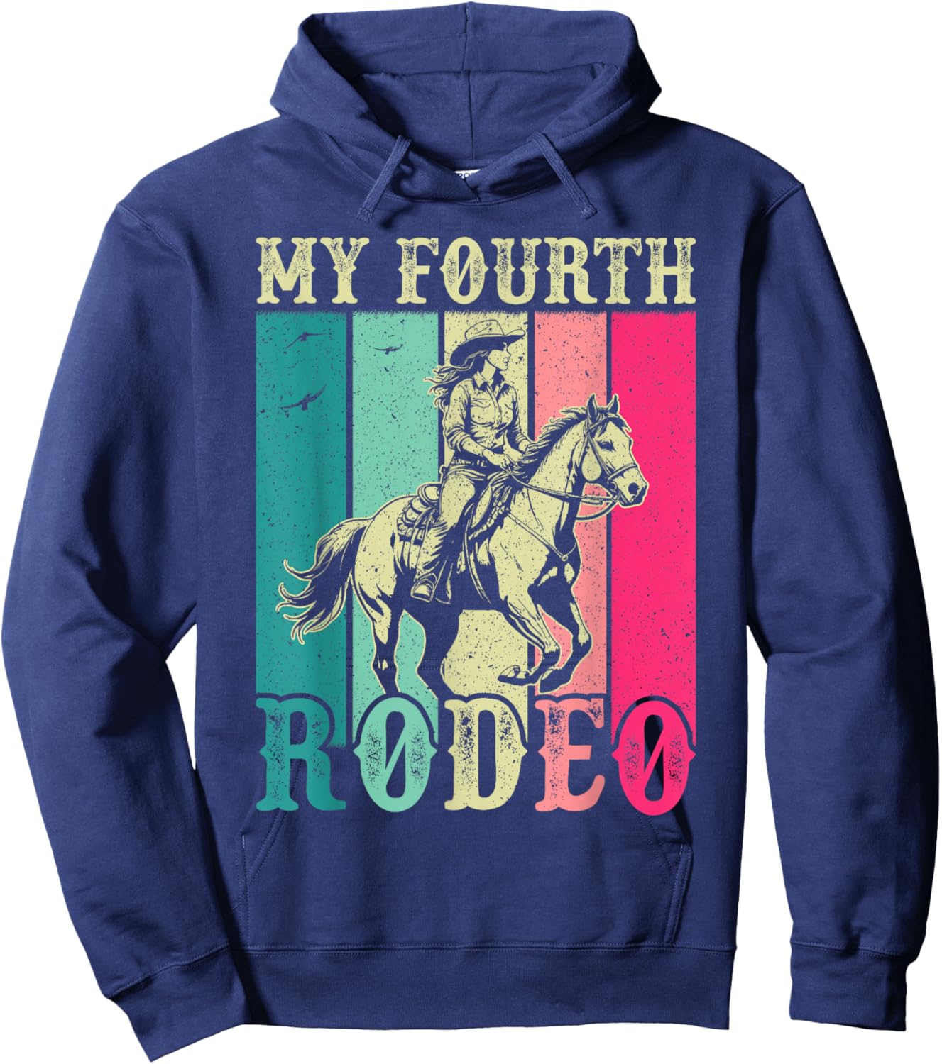 My Fourth Rodeo 4 Year Old Girl Cowgirl 4th Birthday Horse Hoodie - Hoodie | Navy