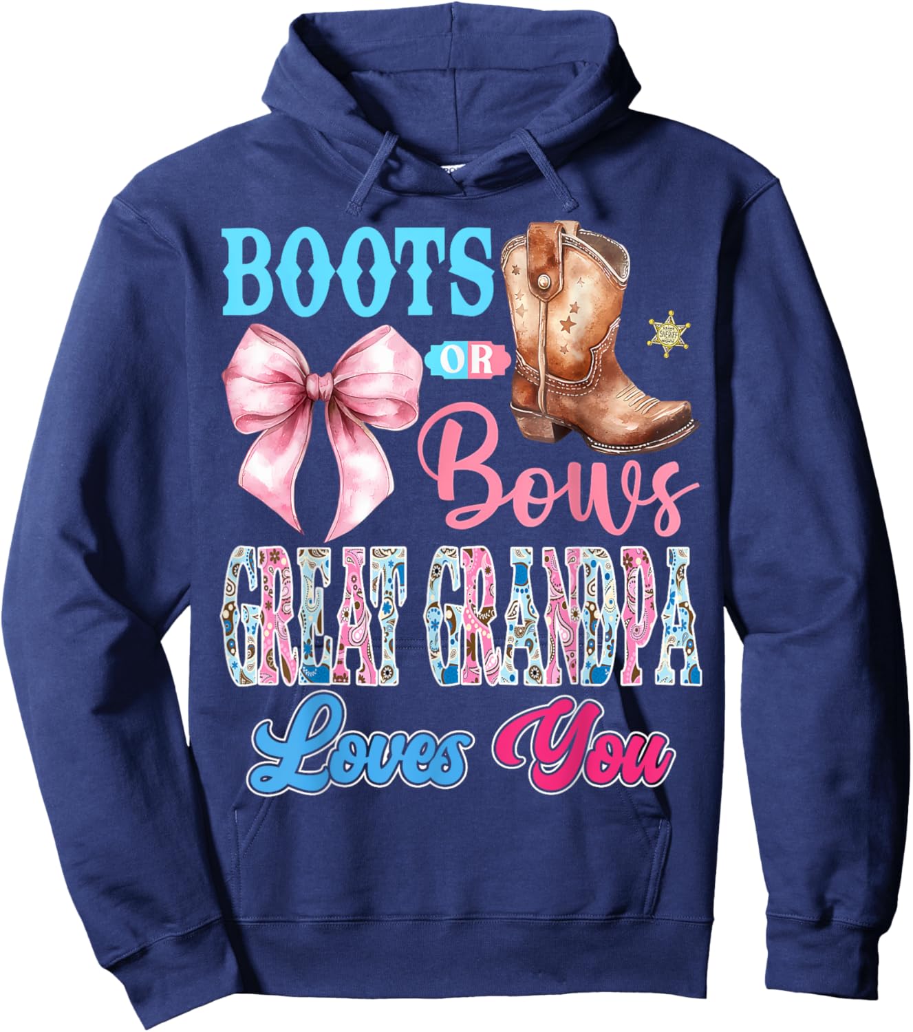 Boots or Bows Great Grandpa Loves You Gender Reveal Party Hoodie - Hoodie | Navy