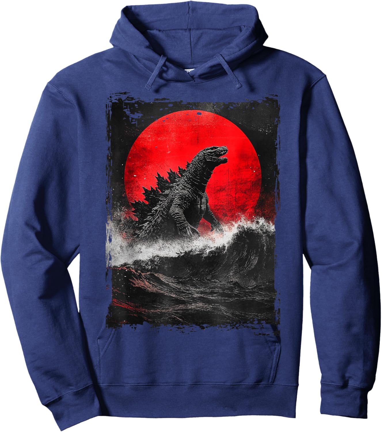 Japanese Kaiju Art : -Adults, Kids; Black; Small; Short Sleeve; Cotton, Polyester; Unique Kaiju Design Hoodie - Hoodie | Navy