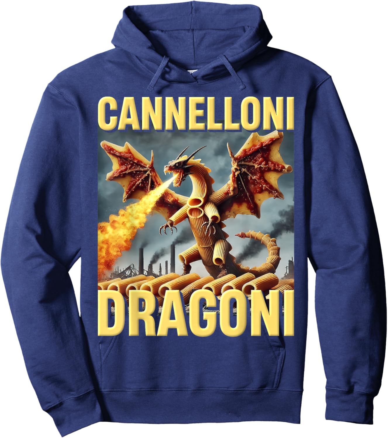 AI Generated Funny Pasta Dragon Brainrot Cannelloni Dragoni Hoodie - Hoodie | Navy