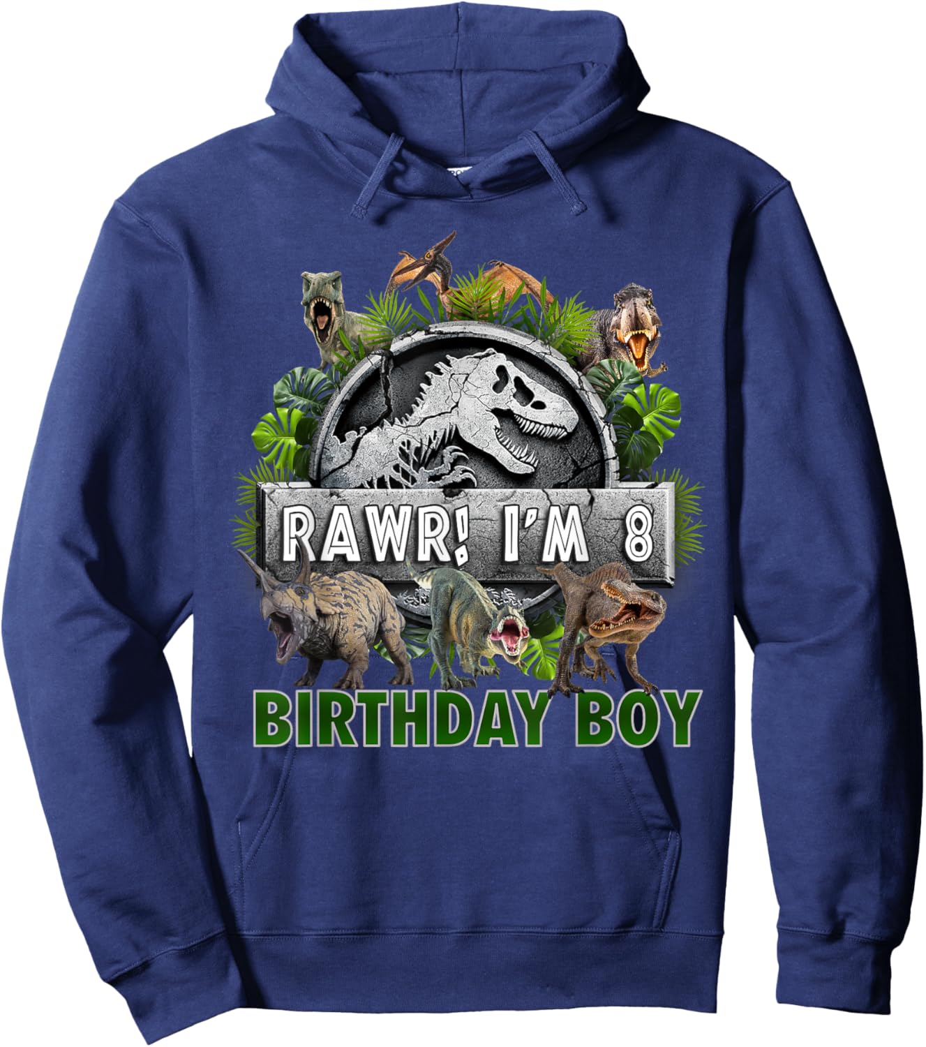 Kids 8 Year Old Shirt 8th Birthday Boy T Rex Dinosaur Hoodie - Hoodie | Navy