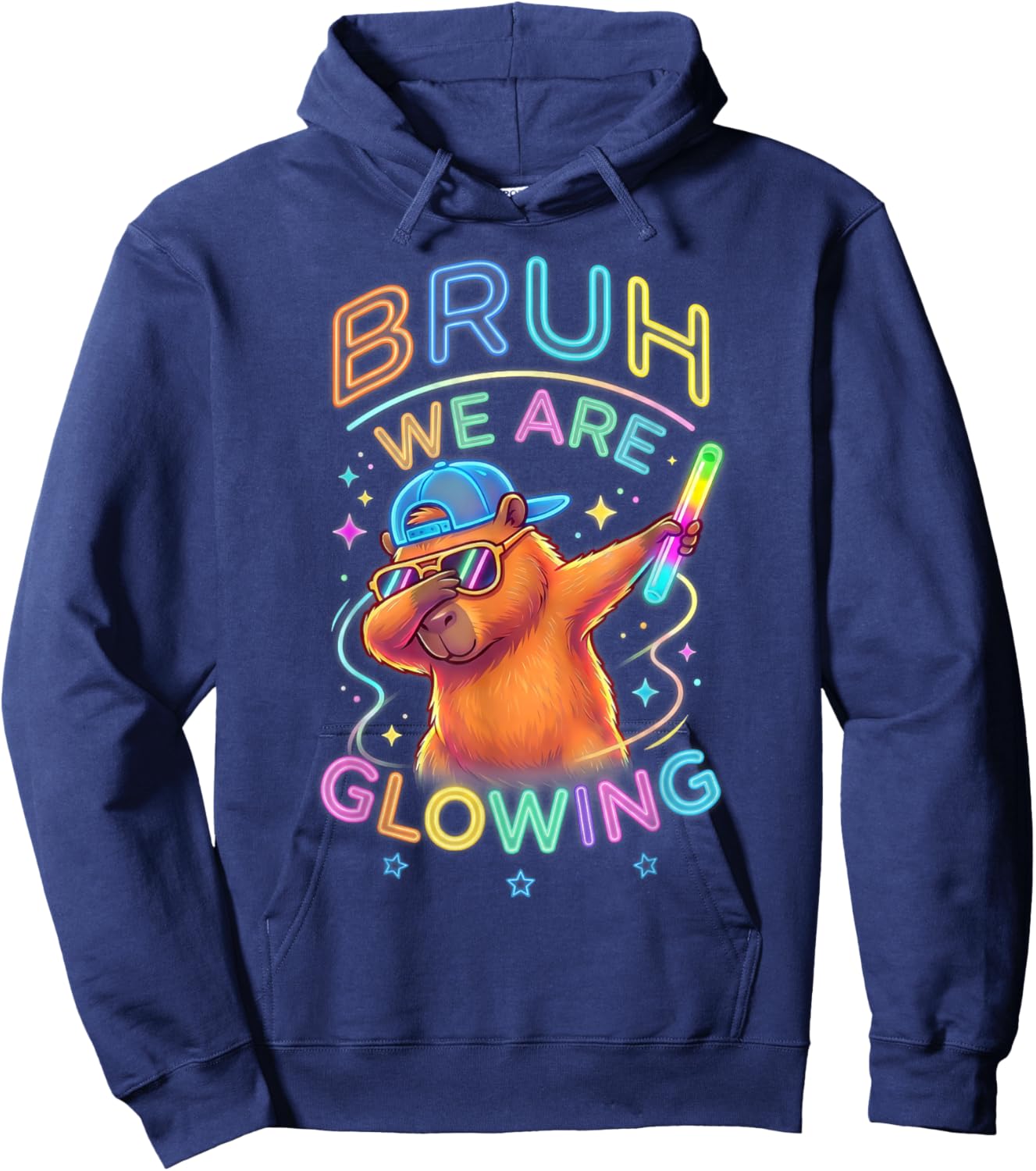 Cute Bruh Capybara Dabbing We are Glowing in My Glowing Era Hoodie - Hoodie | Navy