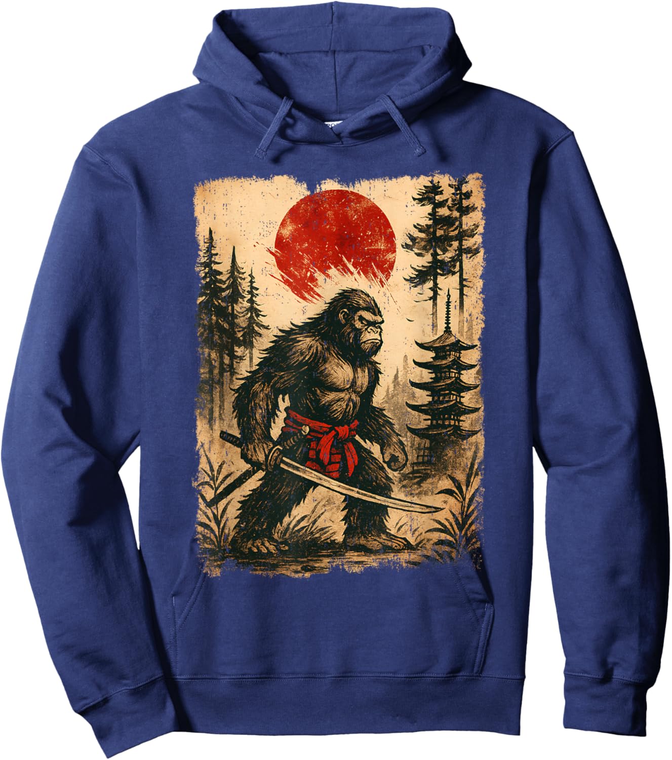 Funny Samurai Bigfoot Japanese Vintage Sasquatch Ukiyo-e Hoodie - Hoodie | Navy
