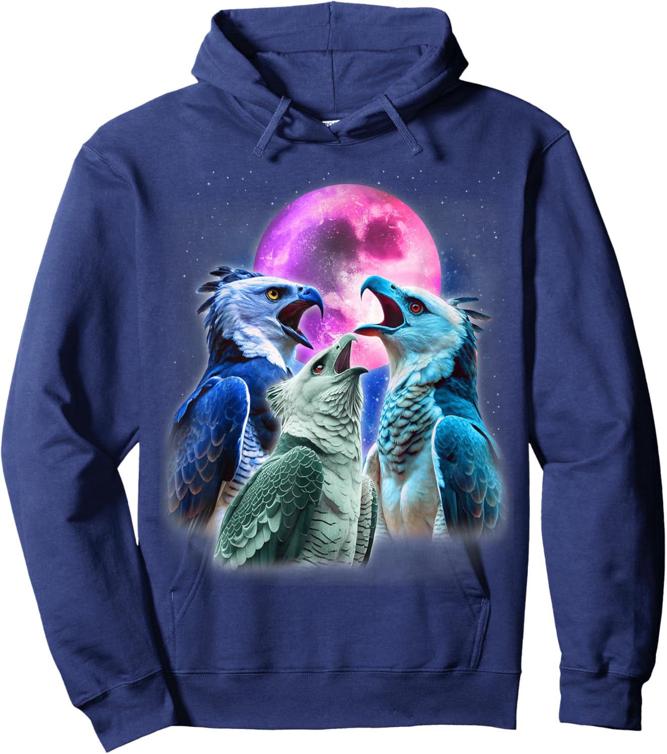 3 Harpy Eagles Howling At The Moon Funny Eagle Bird Lover Hoodie - Hoodie | Navy