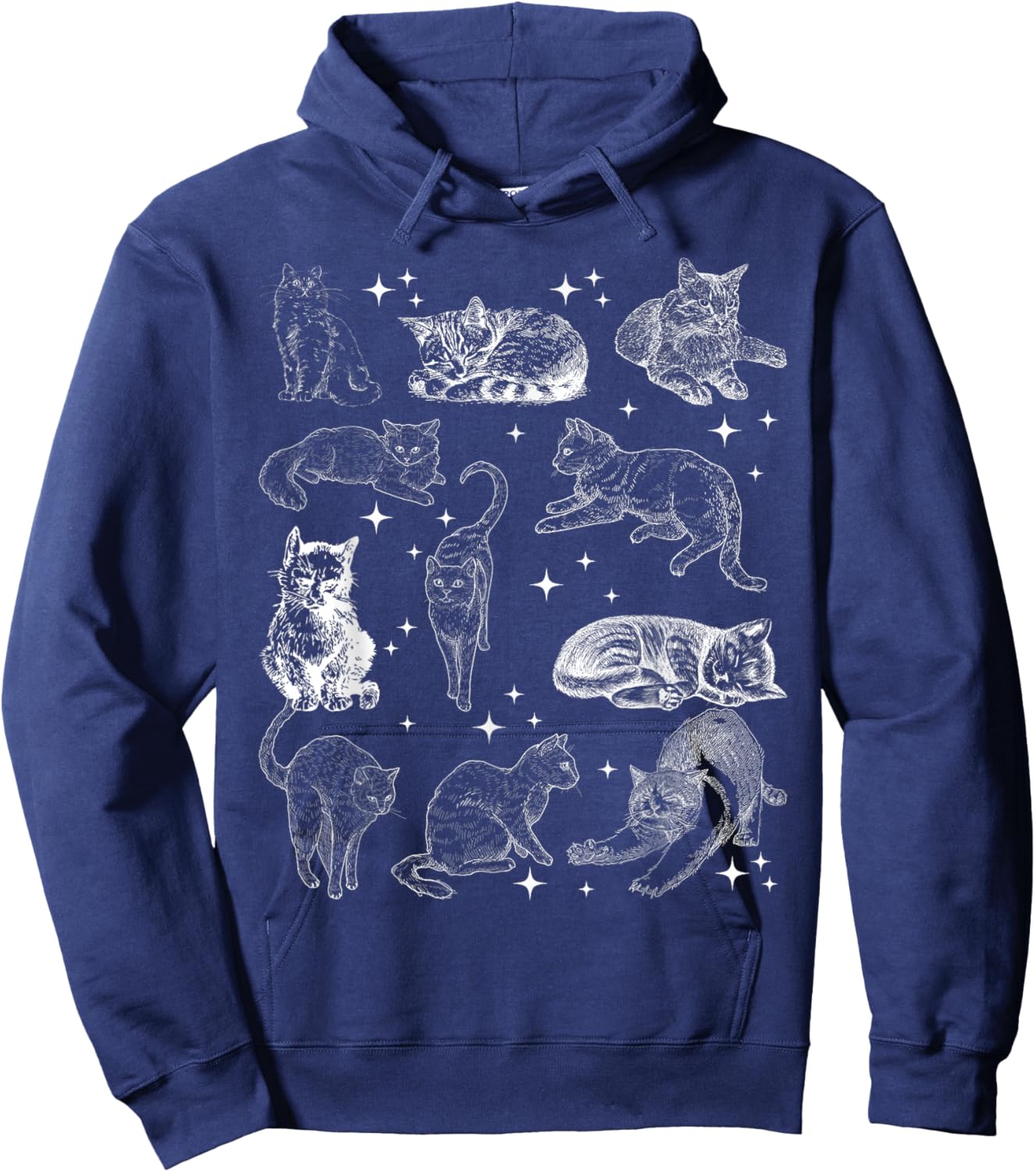 Vintage 90s Tattoo Cat Retro Kitten Nature Cat Lover Cat Mom Hoodie - Hoodie | Navy