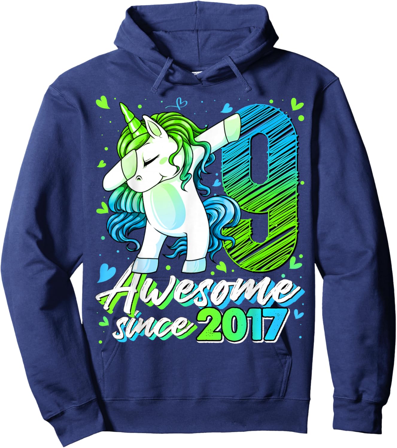 9th Birthday Shirt Girl 9 Year Old Gifts 9 Birthday Girl Hoodie - Hoodie | Navy