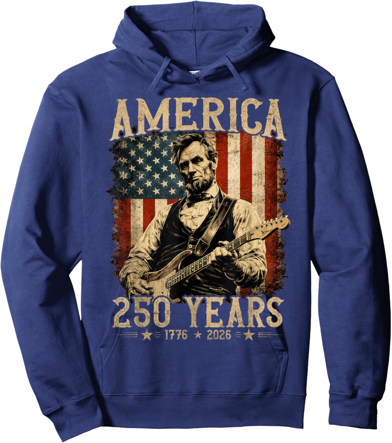 Abraham Lincoln Playing Guitar Rock and Roll American Flag Hoodie - Hoodie | Navy