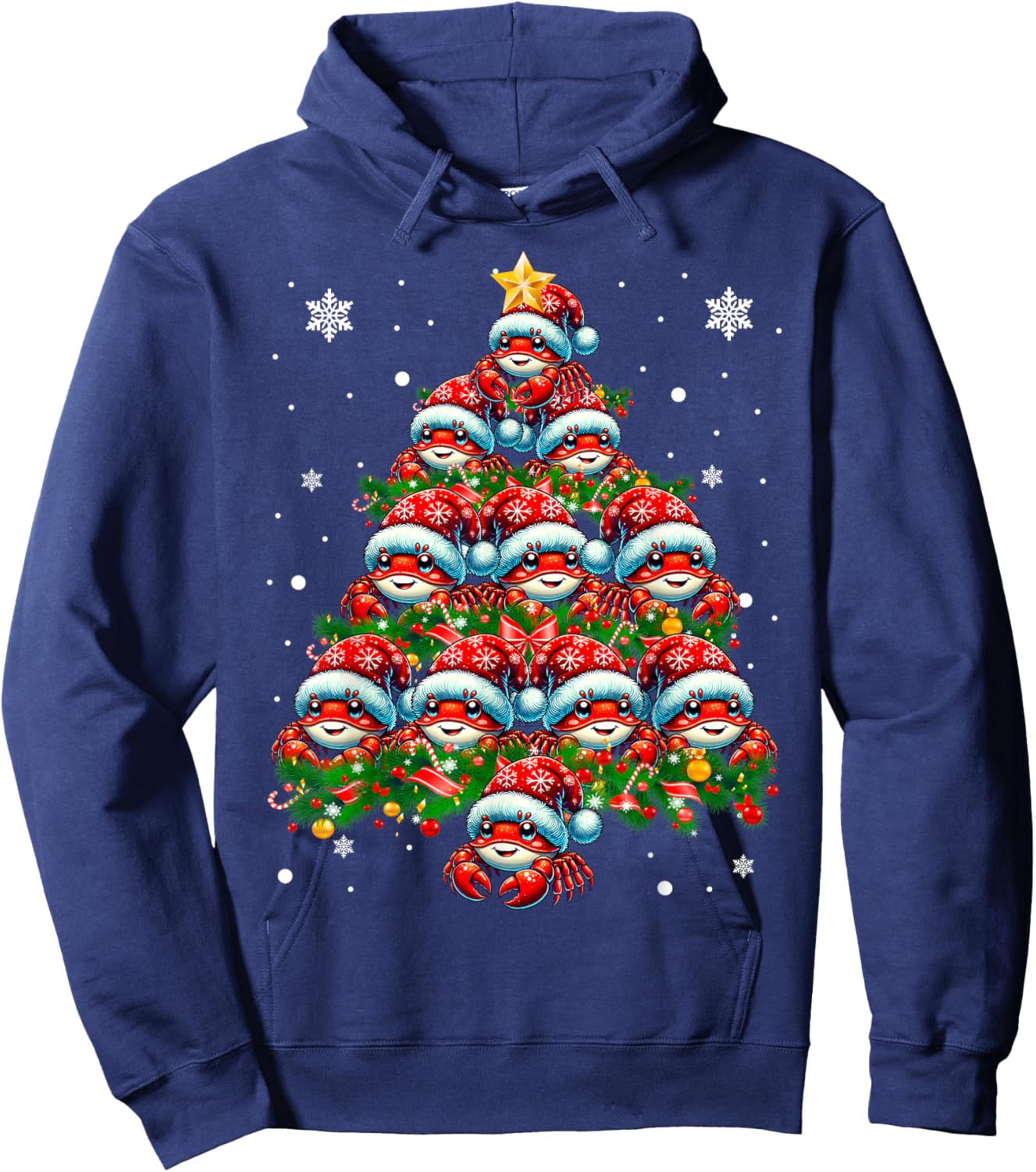 Crab Lighting Xmas Holiday Santa Crab Christmas Tree Hoodie - Hoodie | Navy