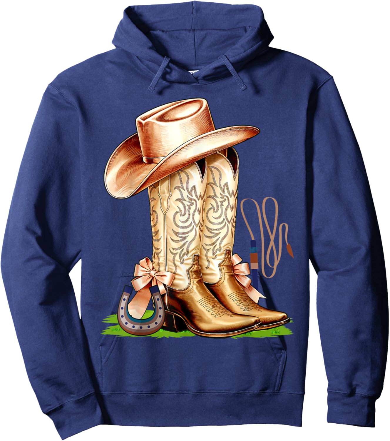 Coquette Pink Bow Cowboy Boots Cute Teen Girls, Women Hoodie - Hoodie | Navy