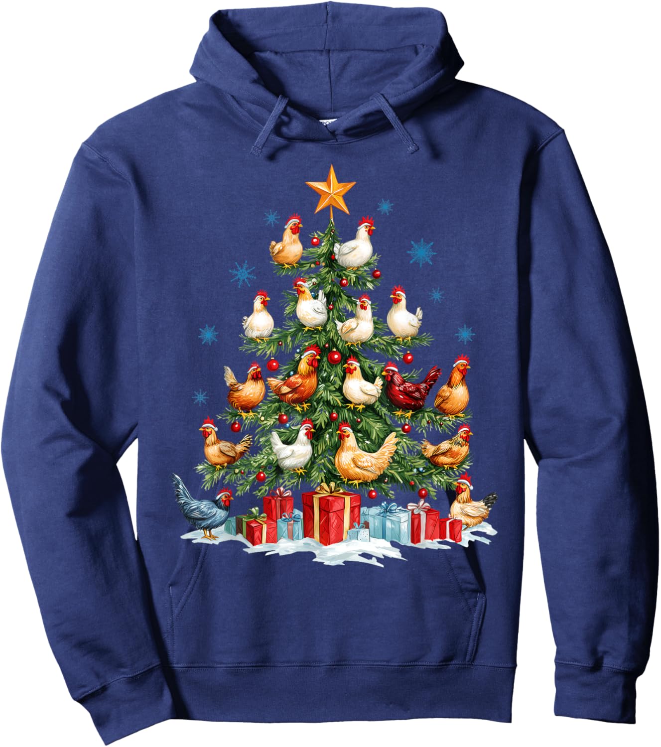 Clucking Chickens Festive Fowl Christmas Tree Ornaments Hoodie - Hoodie | Navy