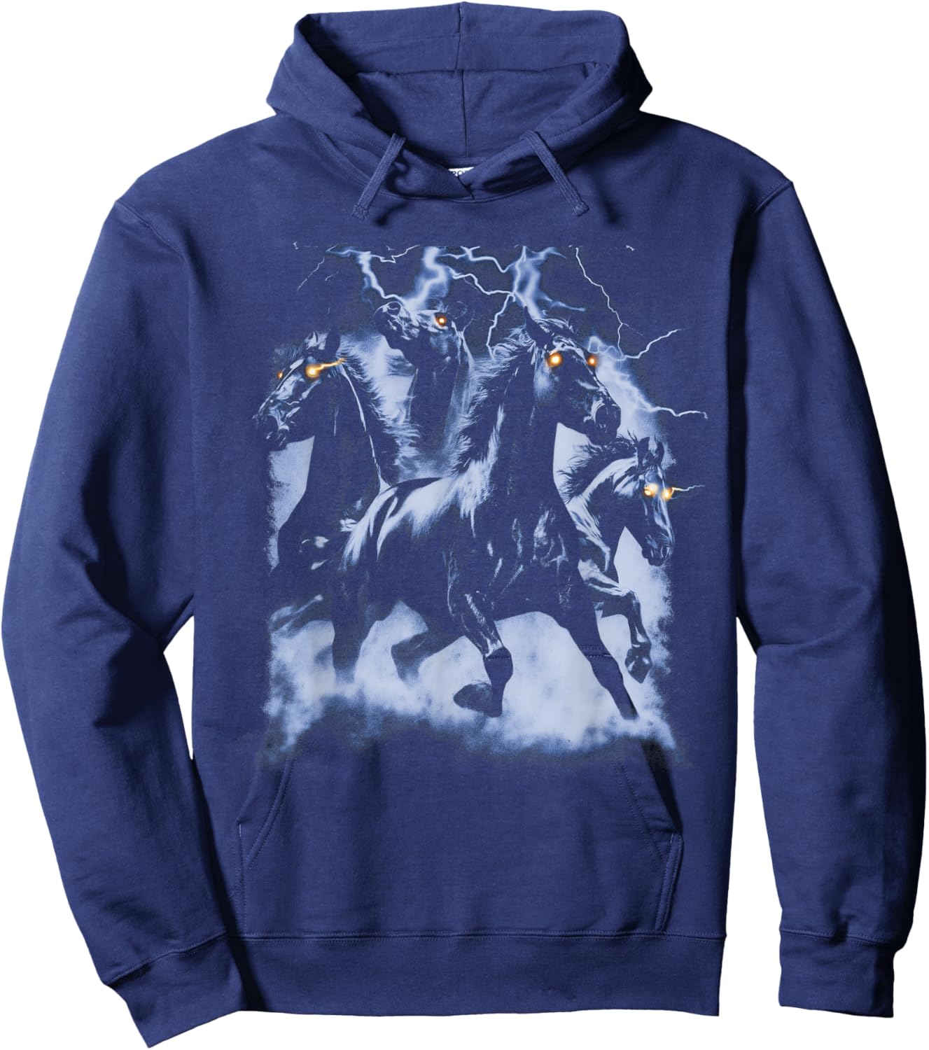 Vintage Horse Lightning Retro 80s 90s Western Grunge Graphic Hoodie - Hoodie | Navy