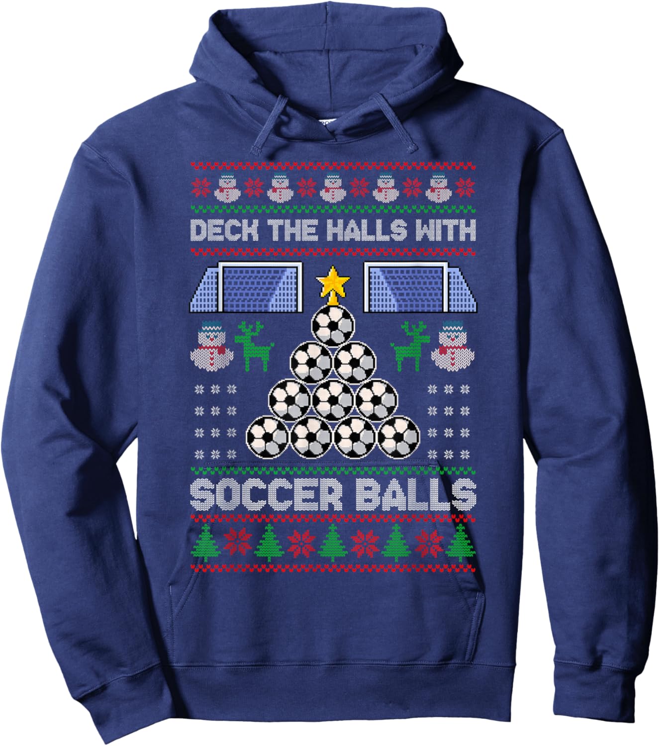 Deck The Hall With Soccer Balls Ugly Christmas Soccer Pajama Hoodie - Hoodie | Navy