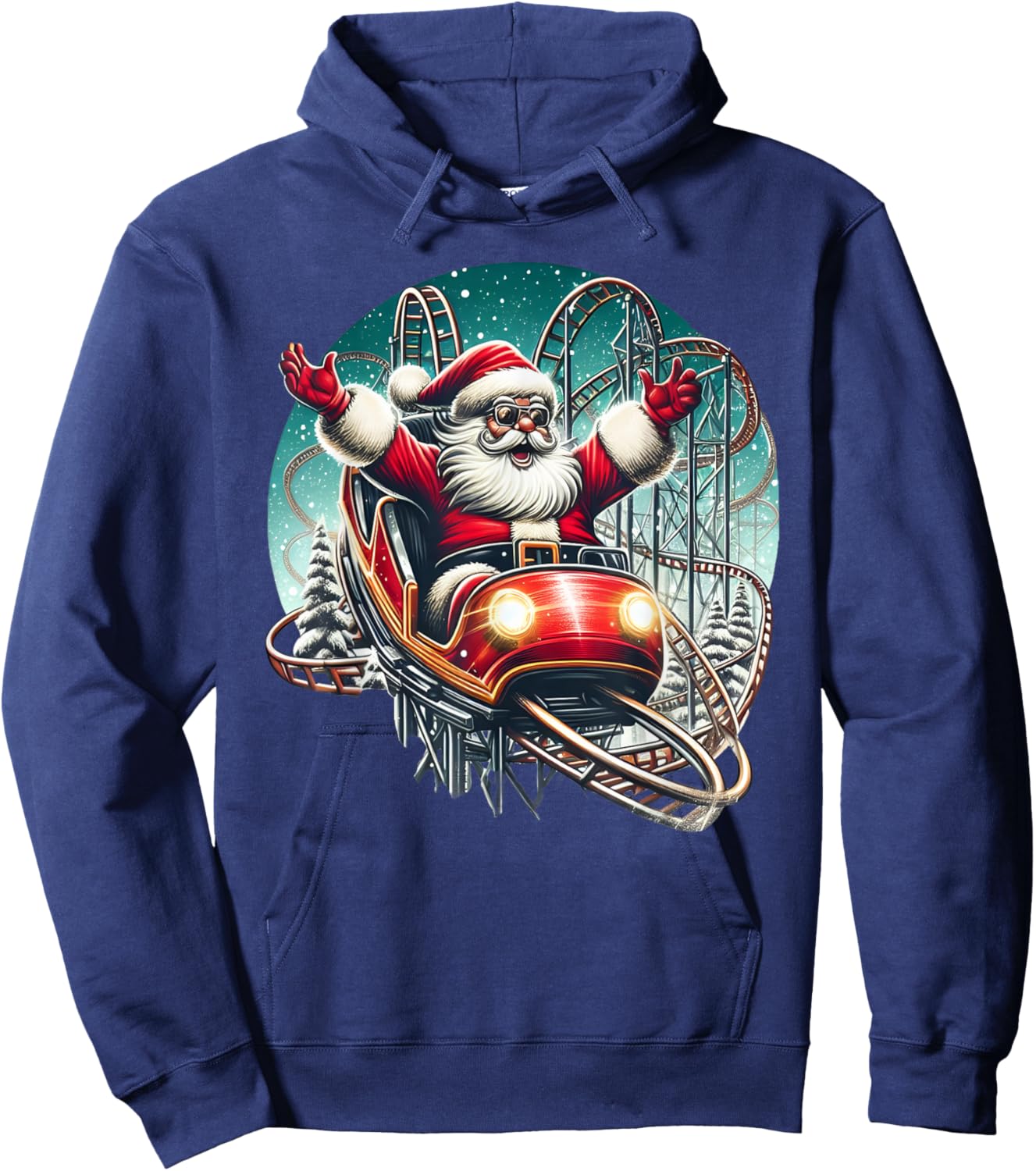 Christmas Santa Riding On Roller Coaster Funny Kids Boys Men Hoodie - Hoodie | Navy