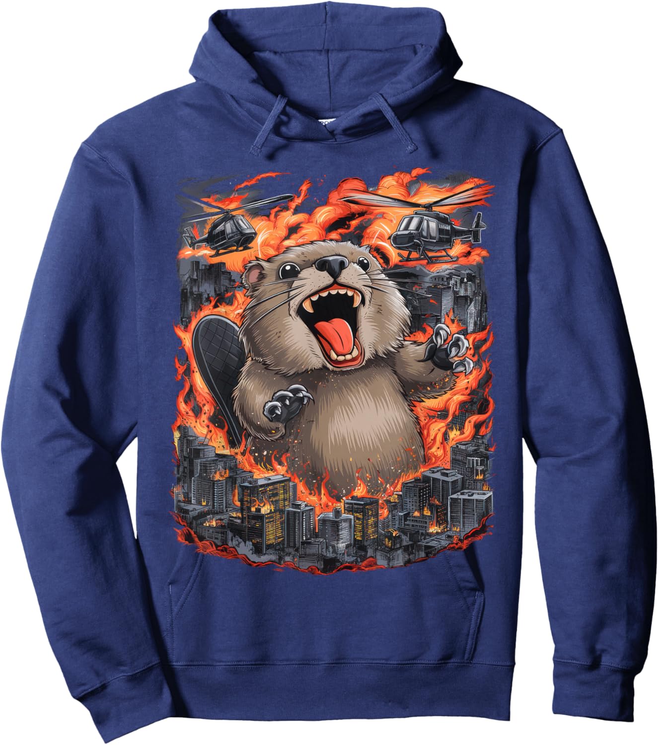 Chubby Giant Beaver Kaiju Monster City Destruction Funny Hoodie - Hoodie | Navy