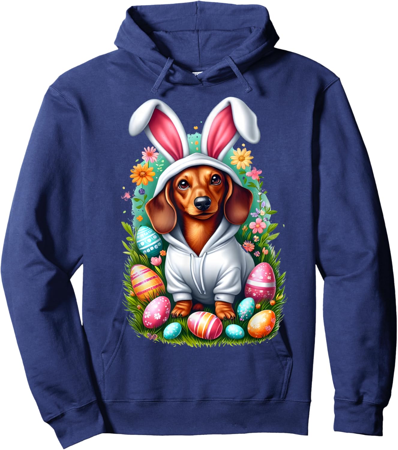 Cute Dachshund Easter Bunny Funny Wiener Dog Easter Egg Hunt Hoodie - Hoodie | Navy