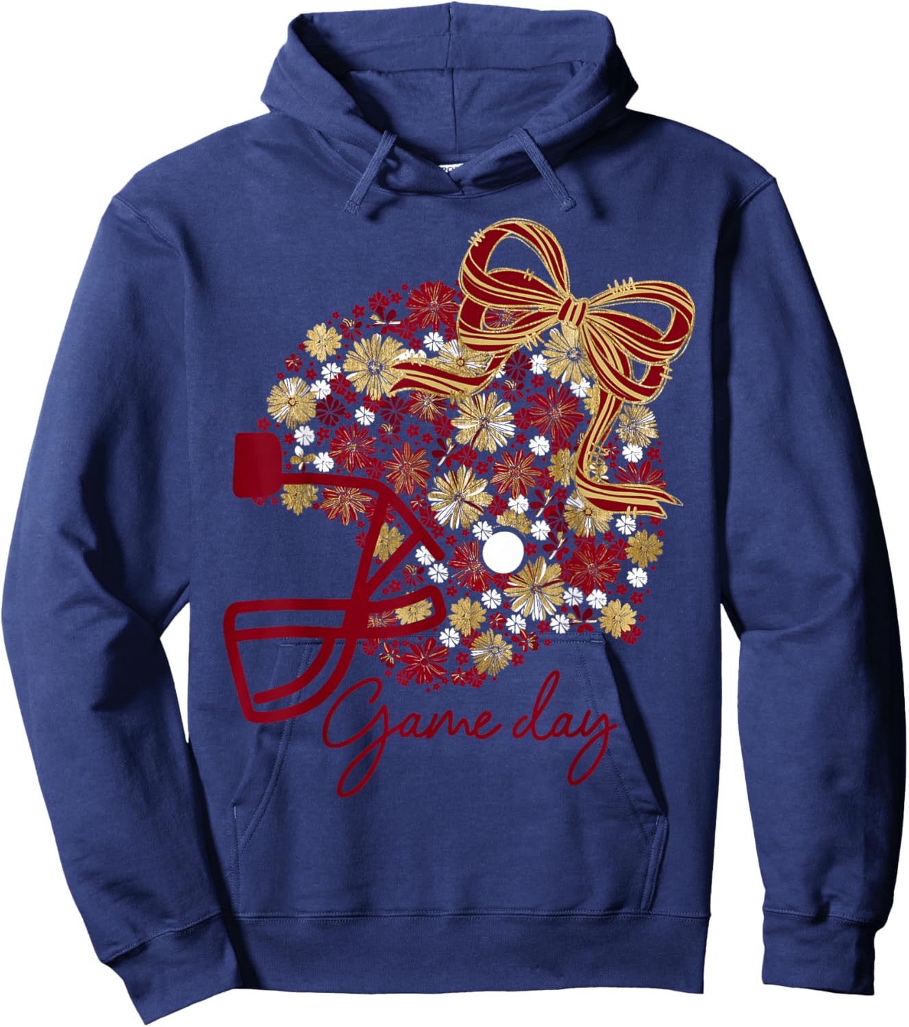 Floral Football Game Day Girly Team Spirit Burgundy & Gold Hoodie - Hoodie | Navy