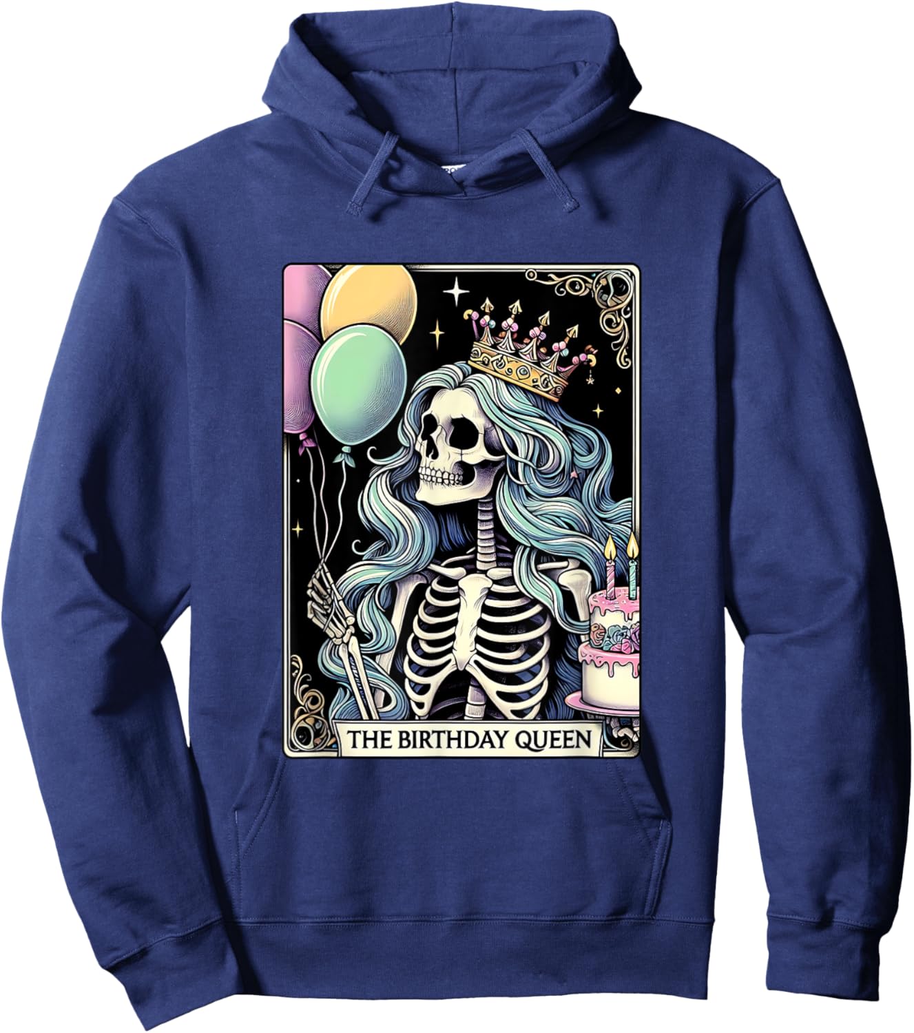 Birthday Queen Tarot Card Cute Gothic Skeleton Women Girls Hoodie - Hoodie | Navy