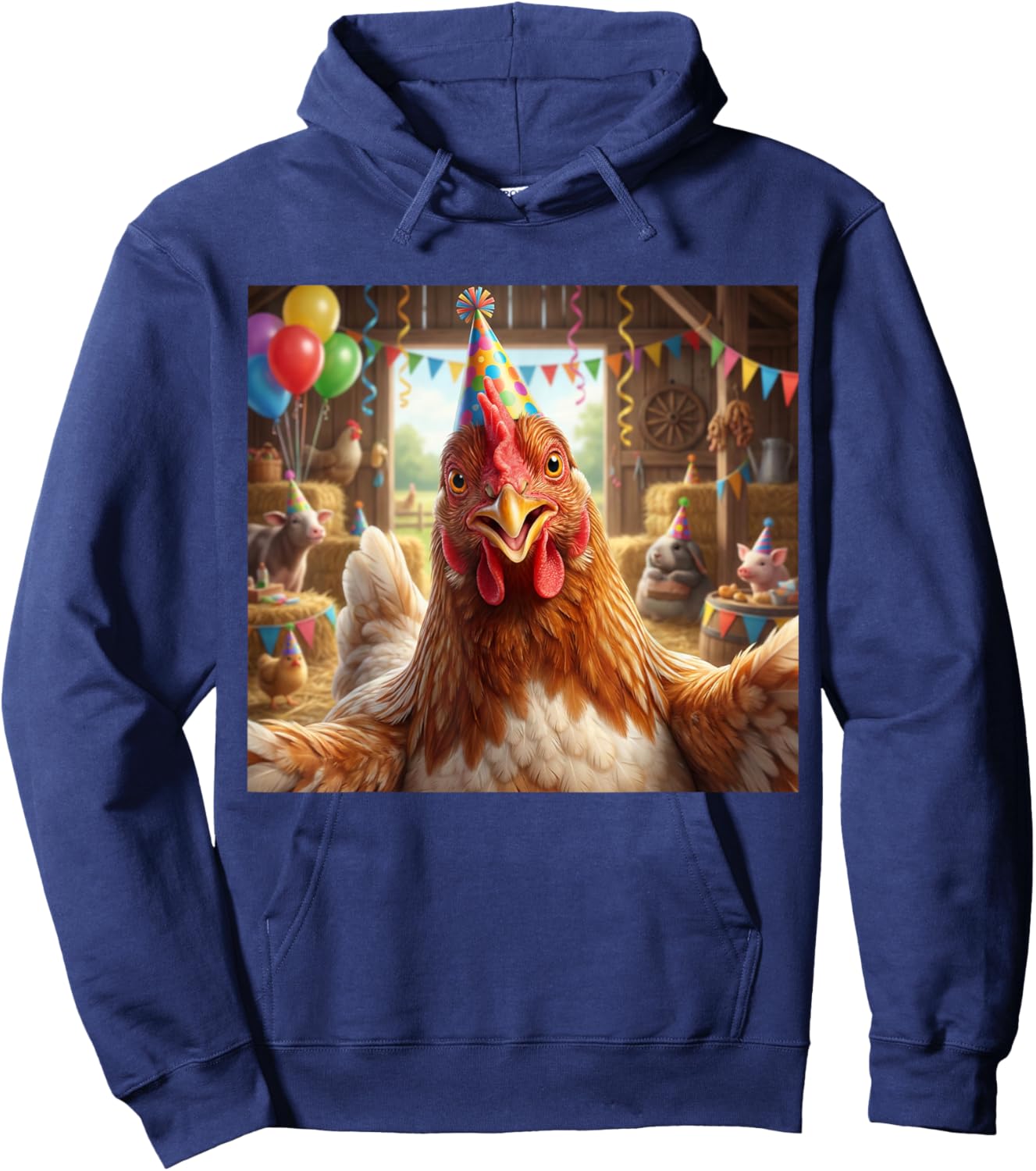 Funny Chicken Selfie Birthday Party Hat Farm Animal Hoodie - Hoodie | Navy
