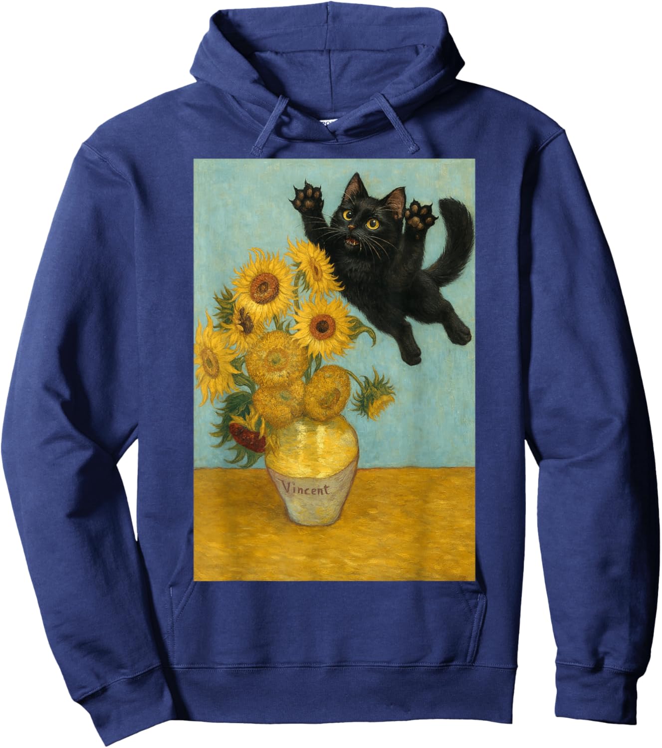 Mischievous cat Sunflowers Van Gogh Painting Feline Hoodie - Hoodie | Navy