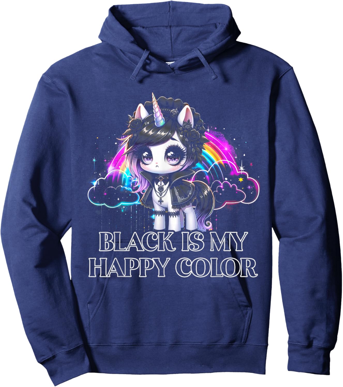 Black is My Happy Color Gothic Girl Dark Goth Occult Unicorn Hoodie - Hoodie | Navy