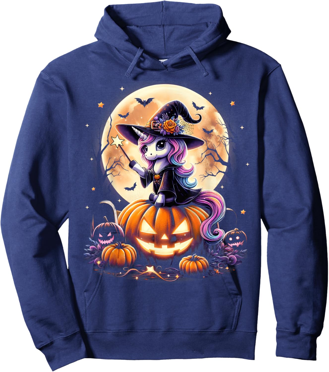 Cute Unicorn Witch Pumpkin Halloween Shirts Girls Daughter Hoodie - Hoodie | Navy