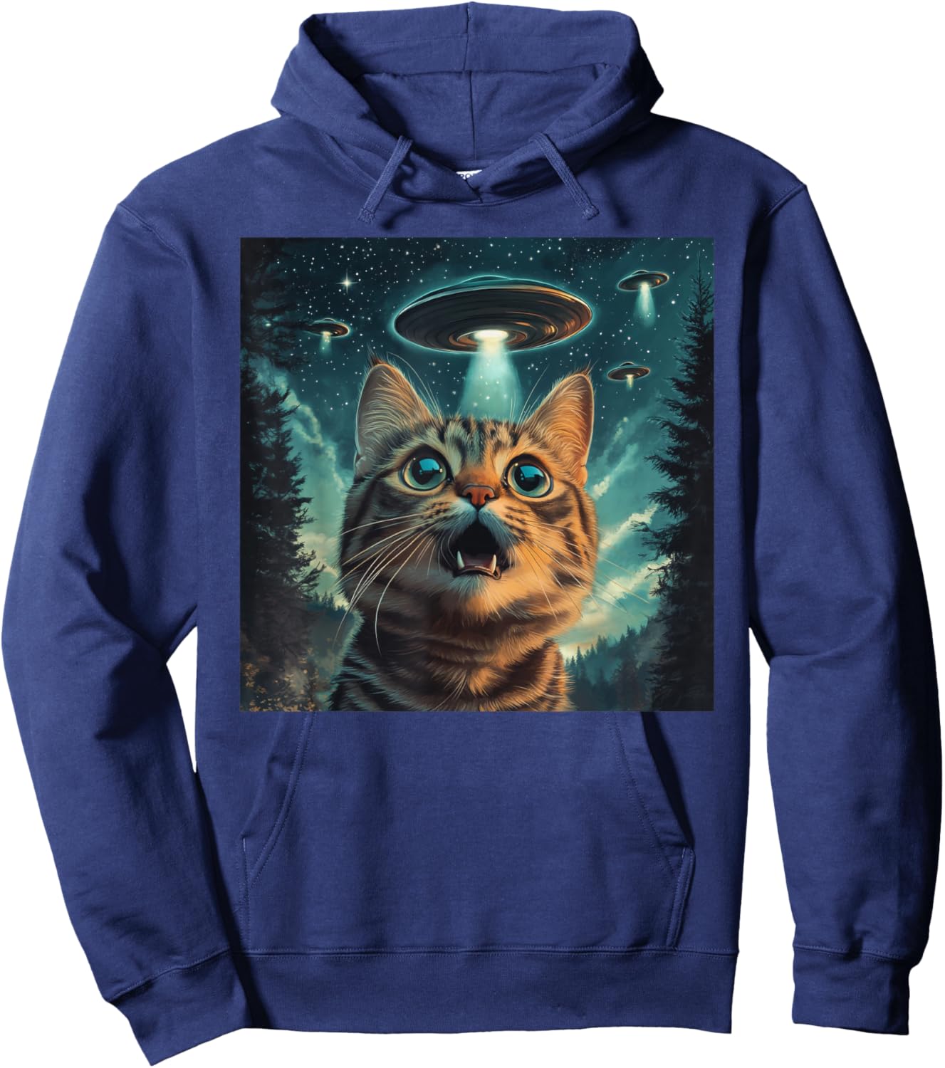 Cat Selfie With Alien UFO Funny Cat Men Women Kids Hoodie - Hoodie | Navy