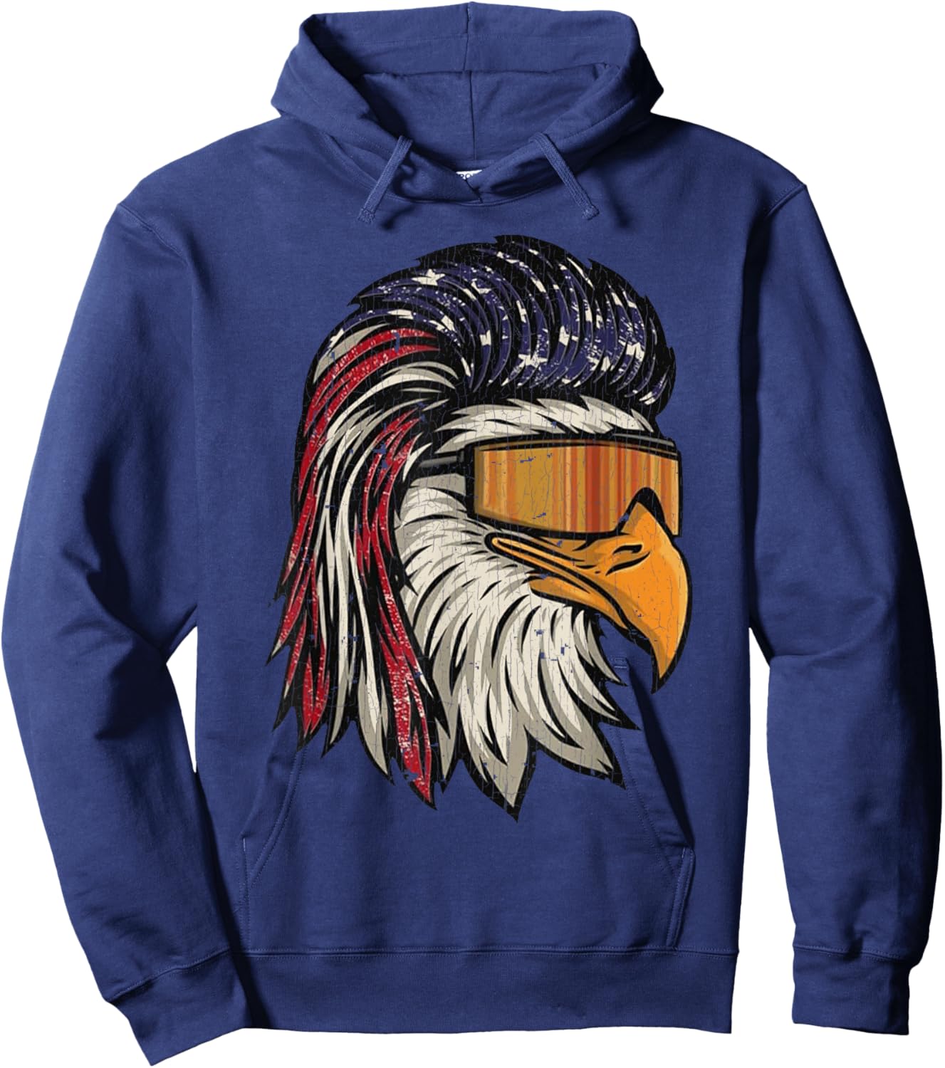 Vintage Eagle Mullet Sunglasses Merica 4th Of July USA Flag Hoodie - Hoodie | Navy